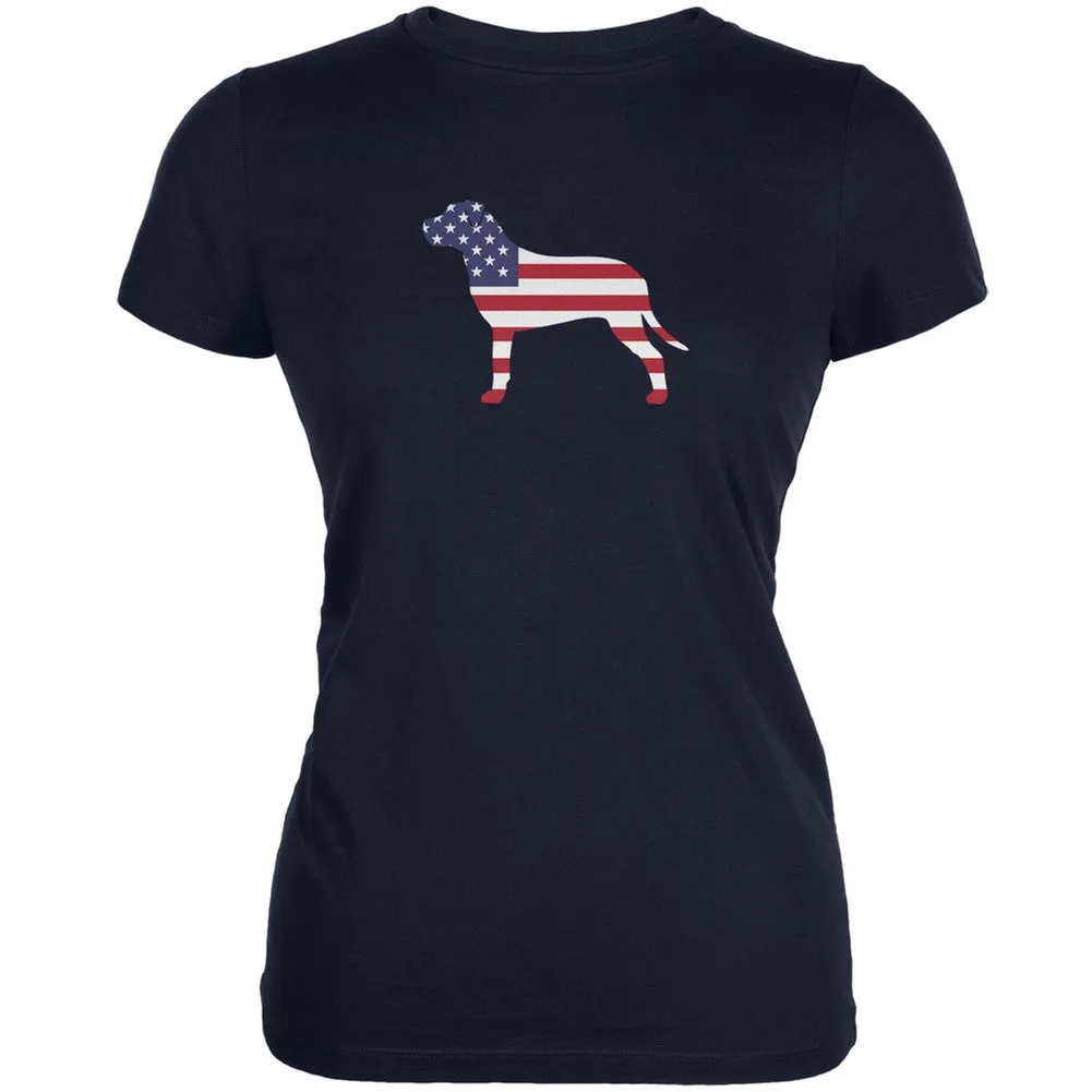 4th of July Patriotic Dog Pit Bull Terrier Navy Juniors Soft T-Shirt