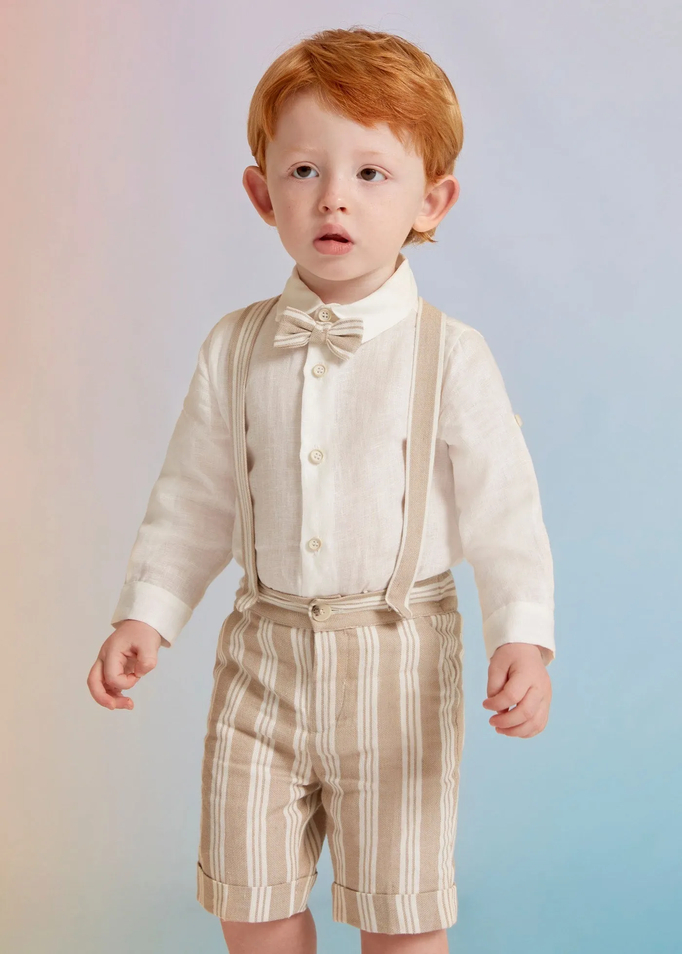 Abel & Lula Baby Shirt and Bermuda Shorts w/ Suspenders Set_Linen 5228