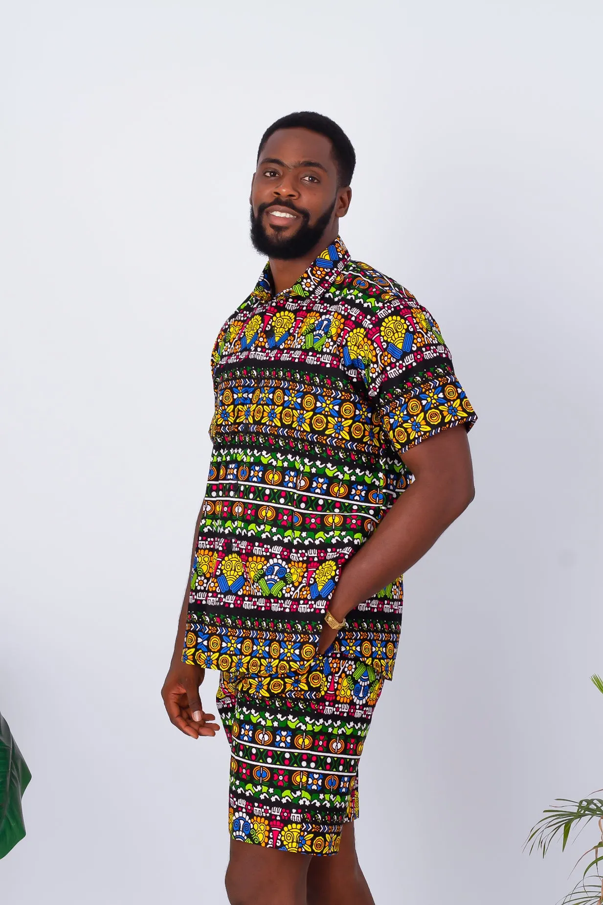 African Print Short Sleeve Shirt & Shorts for Men - Kenya