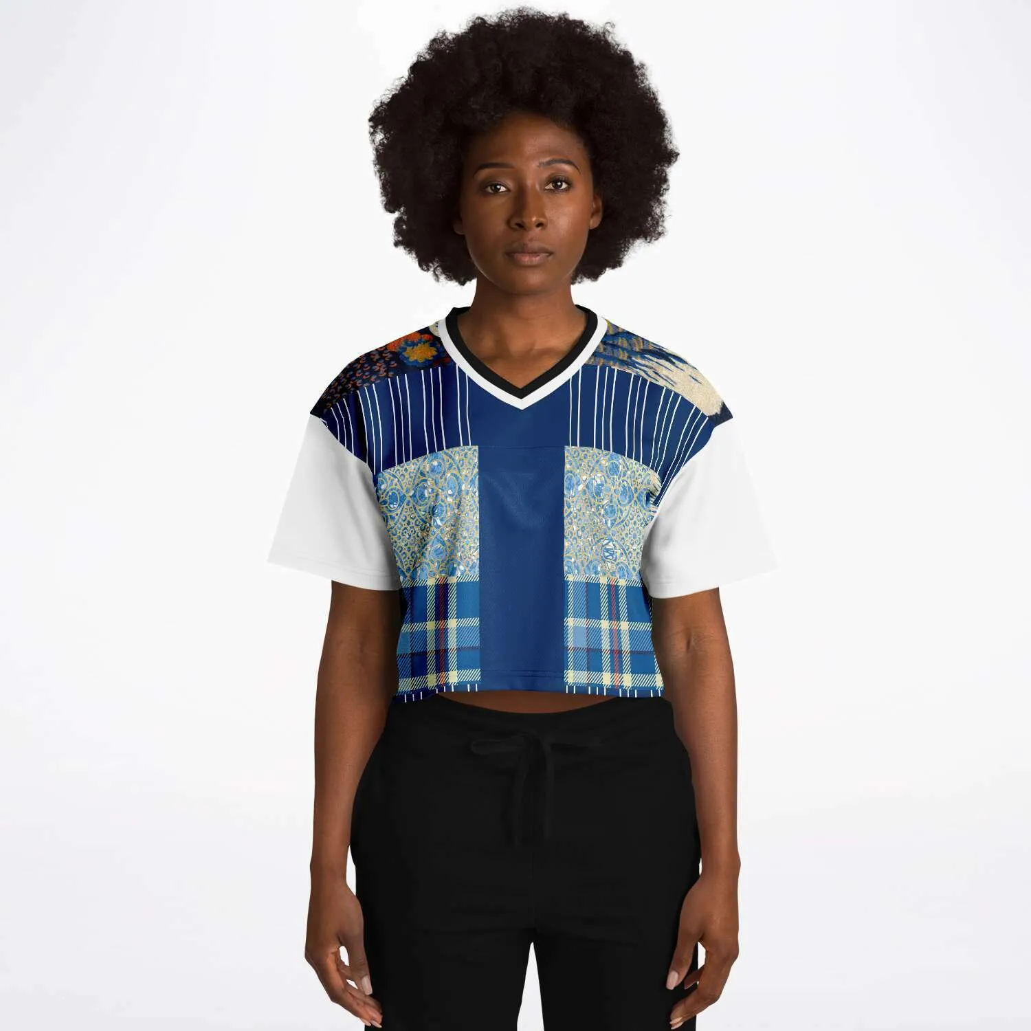 Andromeda Blue Patchwork Crop Jersey