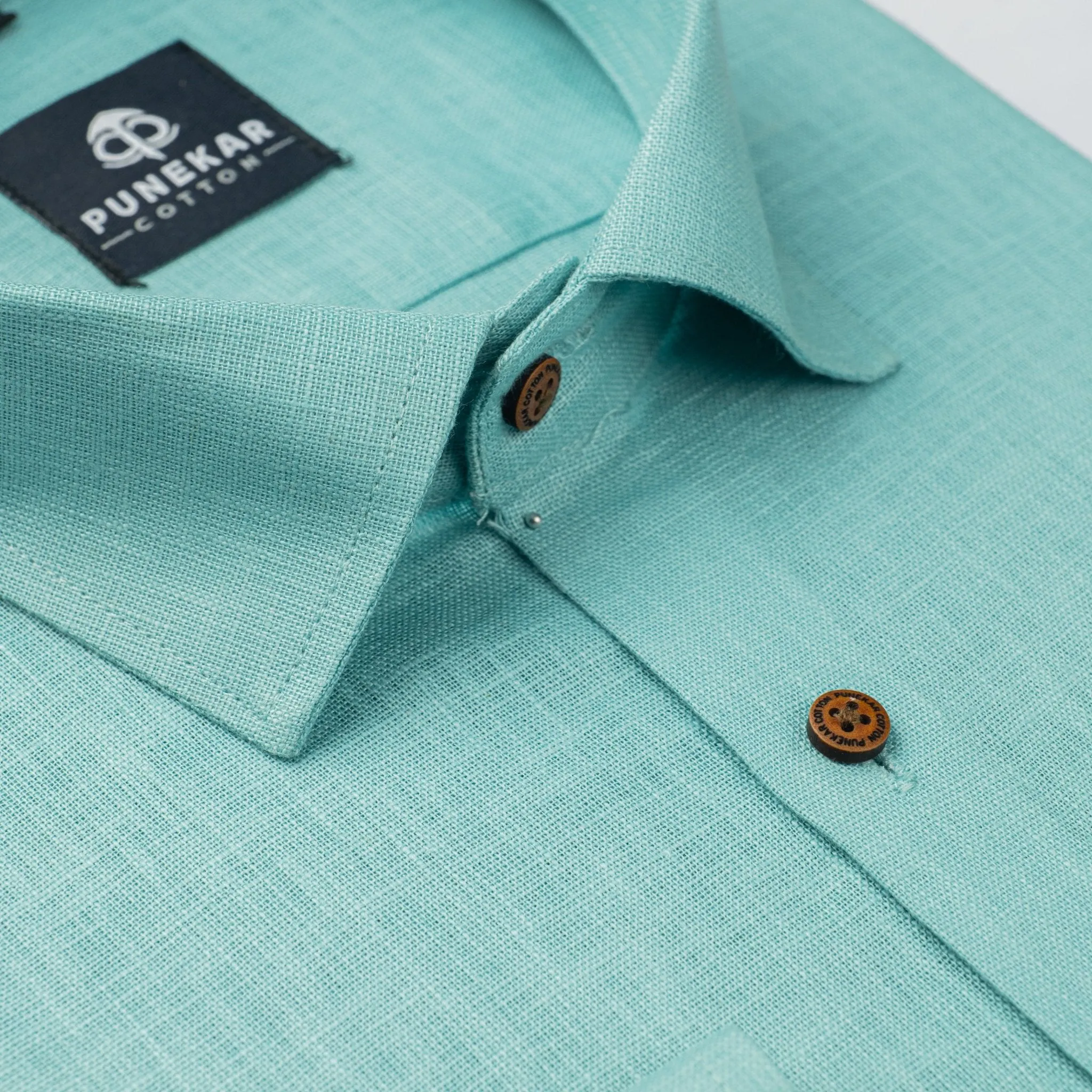 Aqua Green Color Linen Formal Shirts For Men