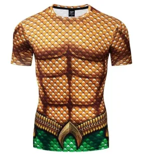 Aquaman Arthur Curry Tattoo Short Sleeve Compression Rash Guard