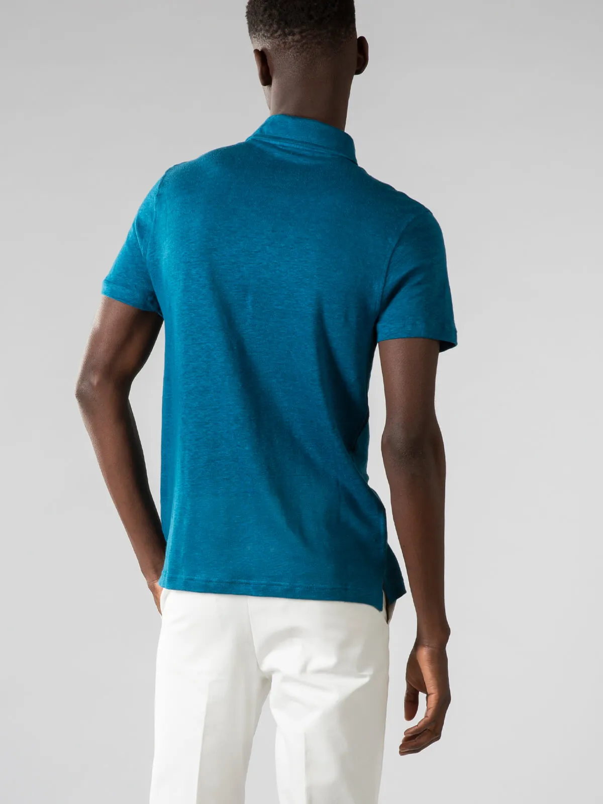 Aquamarine Linen Polo Shirt