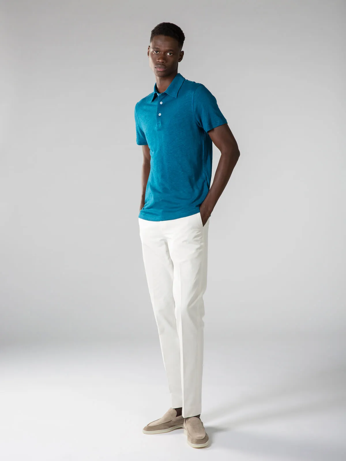 Aquamarine Linen Polo Shirt