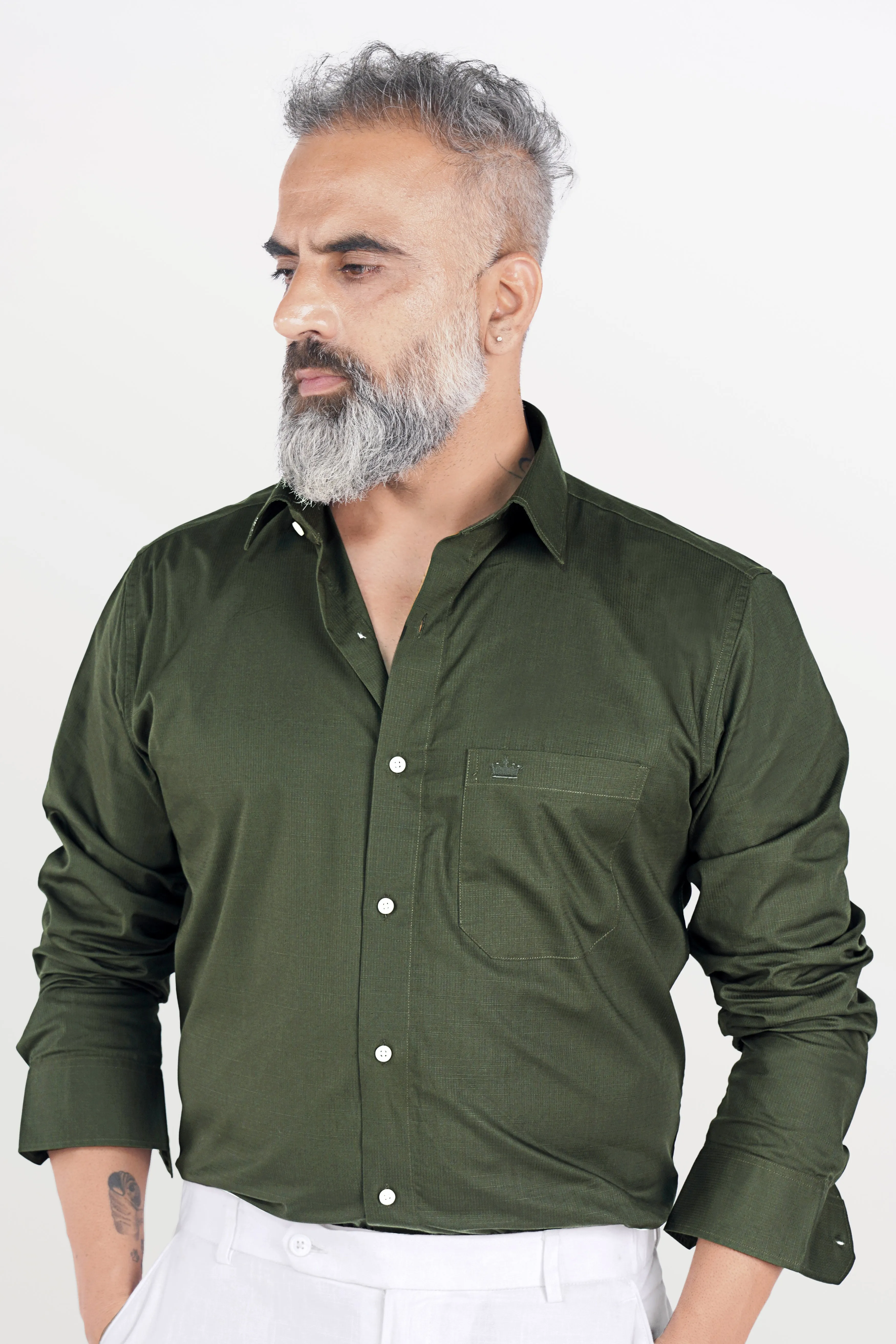 Asparagus Green Dobby Textured Premium Giza Cotton Shirt