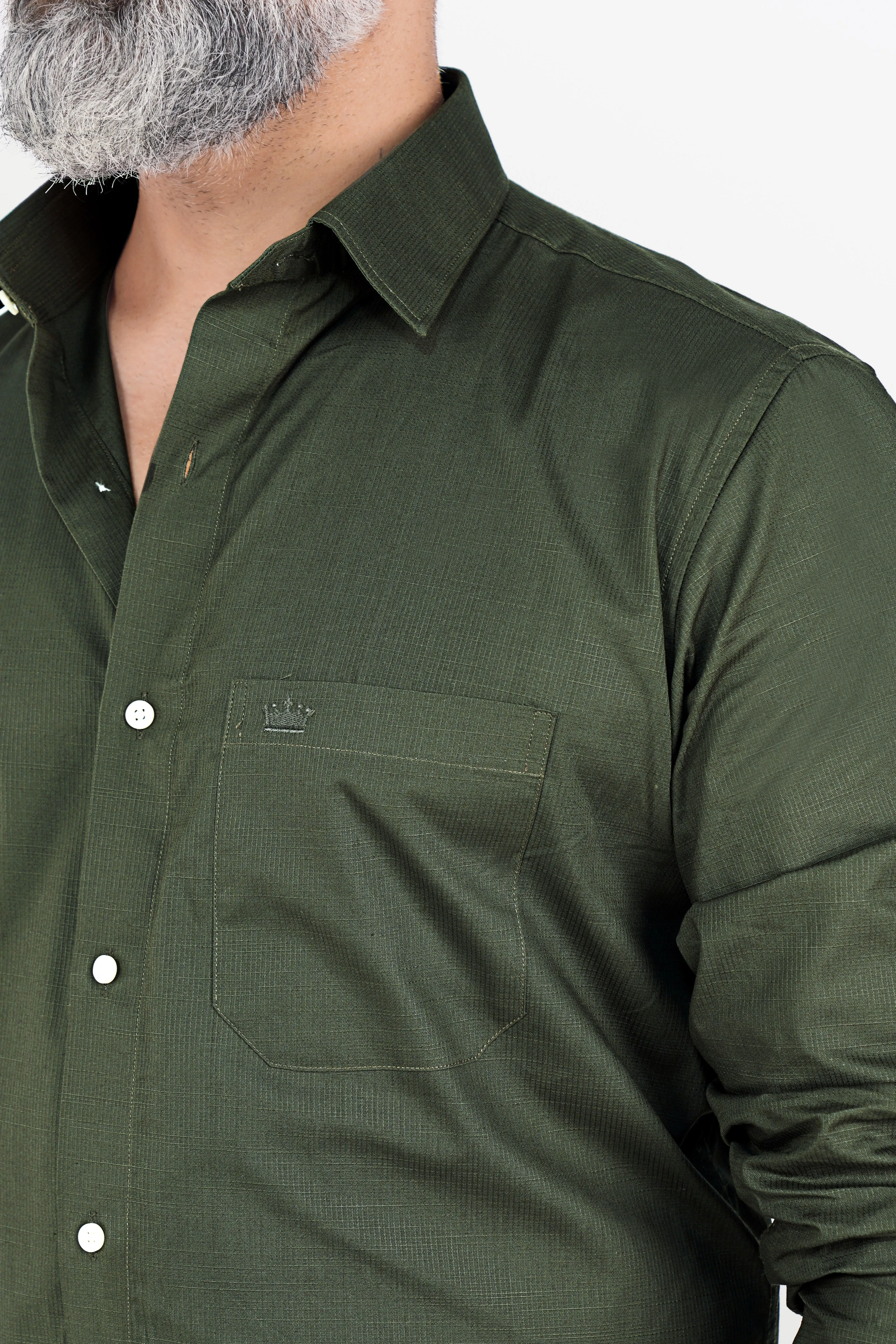 Asparagus Green Dobby Textured Premium Giza Cotton Shirt