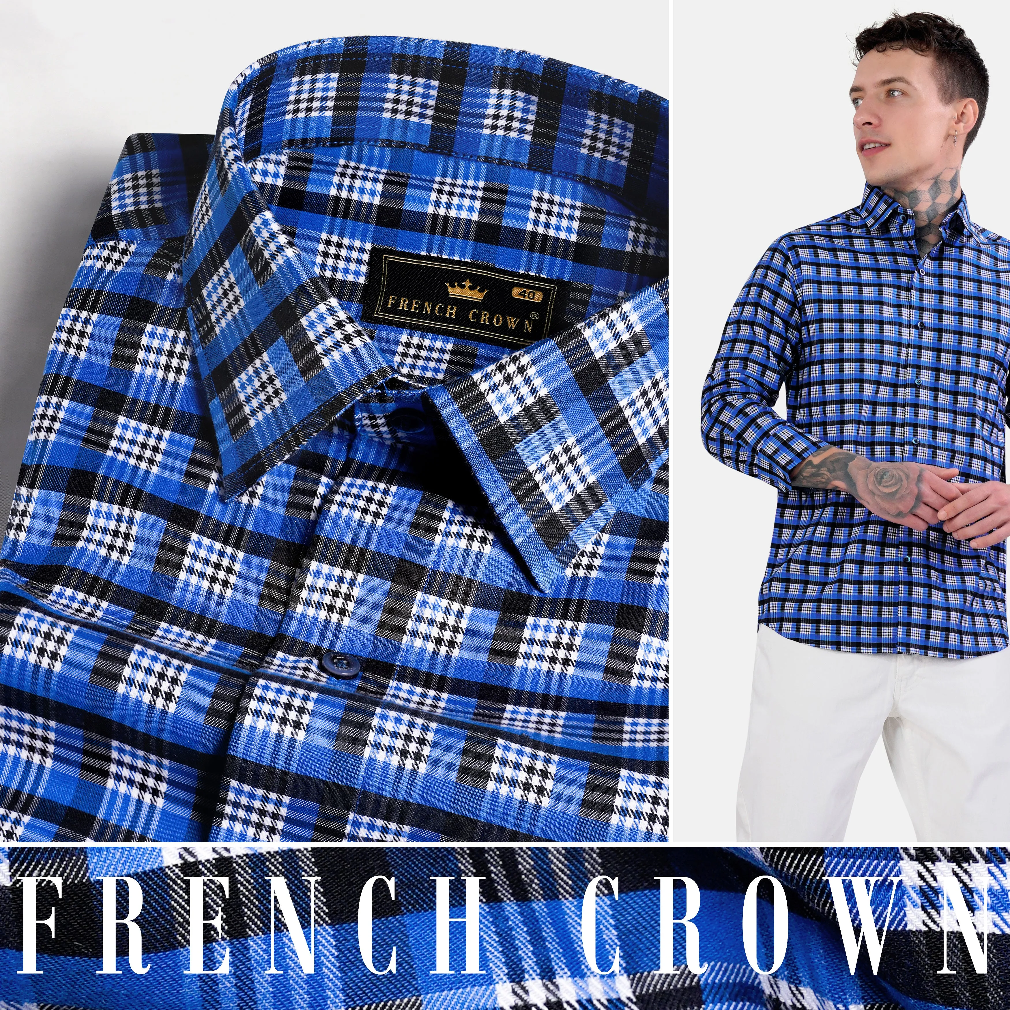 Azul Blue and Black Checkered Houndstooth Shirt