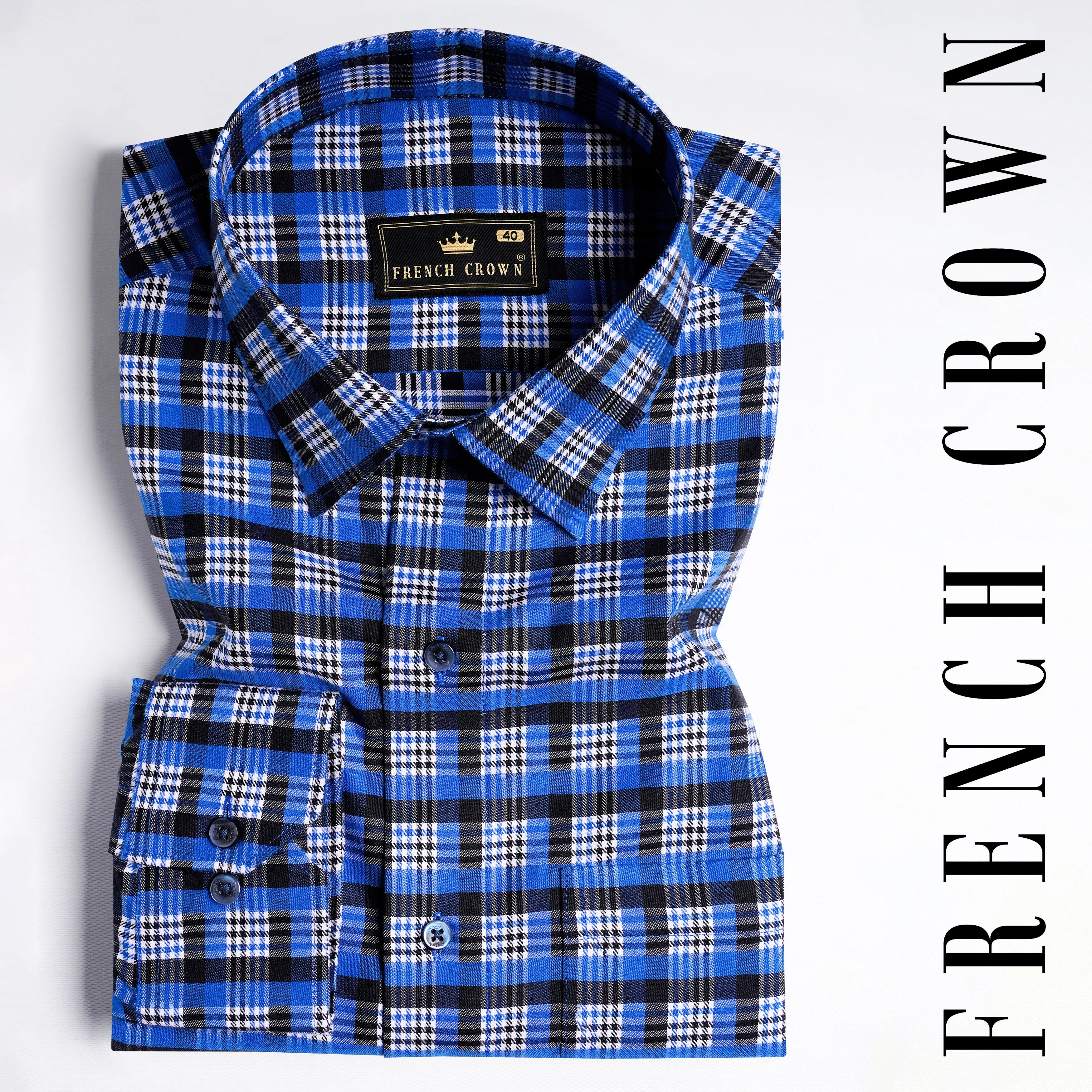 Azul Blue and Black Checkered Houndstooth Shirt