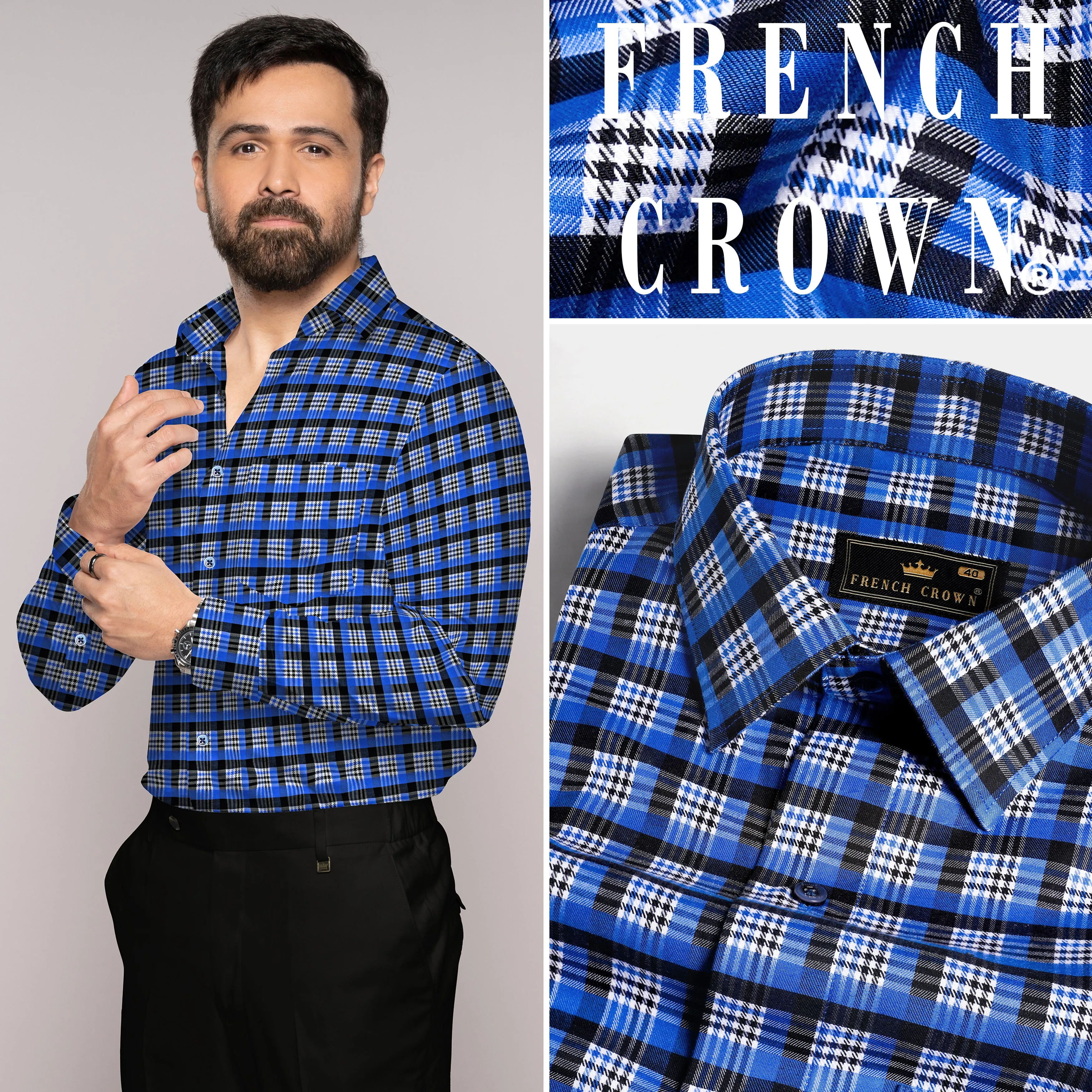 Azul Blue and Black Checkered Houndstooth Shirt