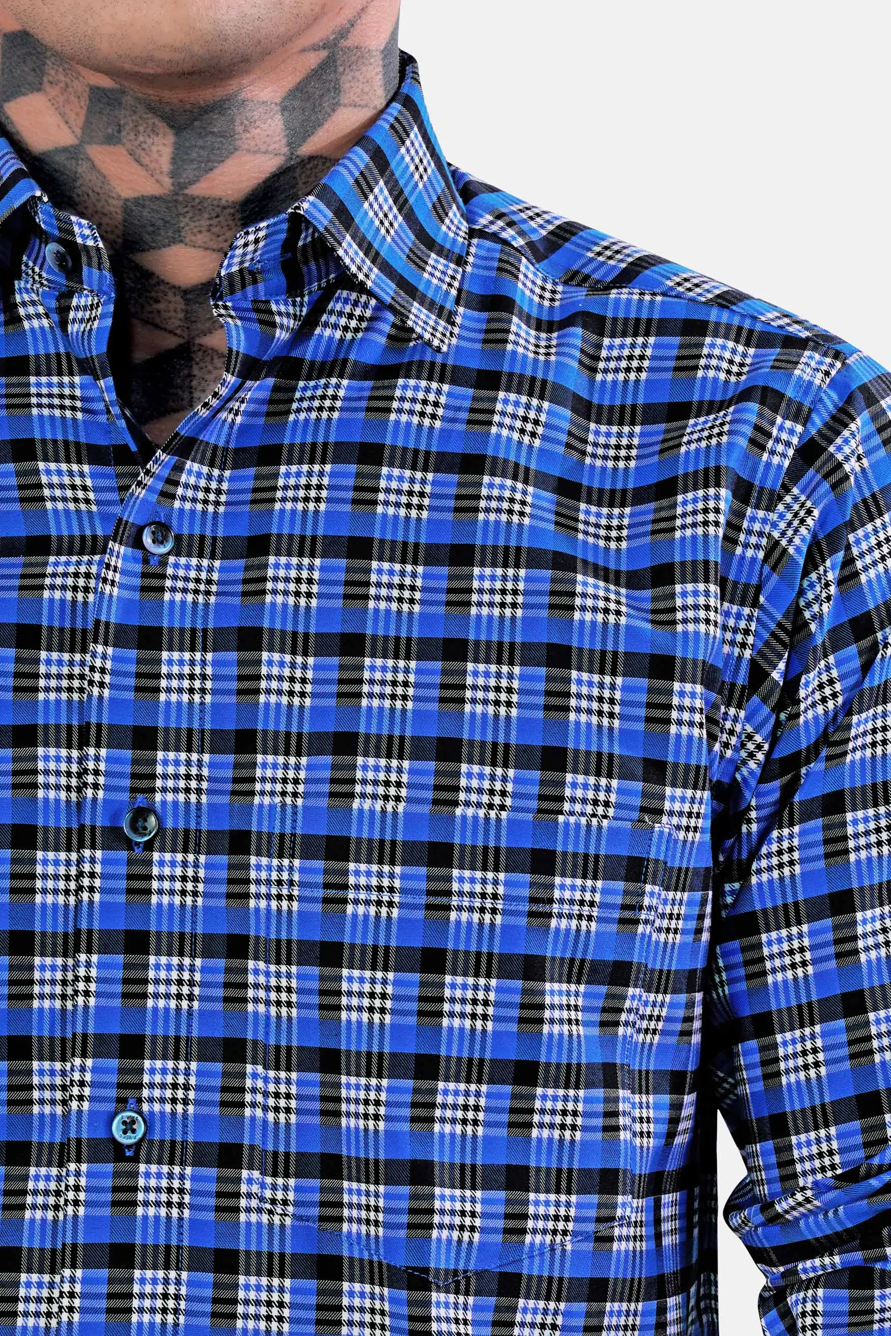 Azul Blue and Black Checkered Houndstooth Shirt