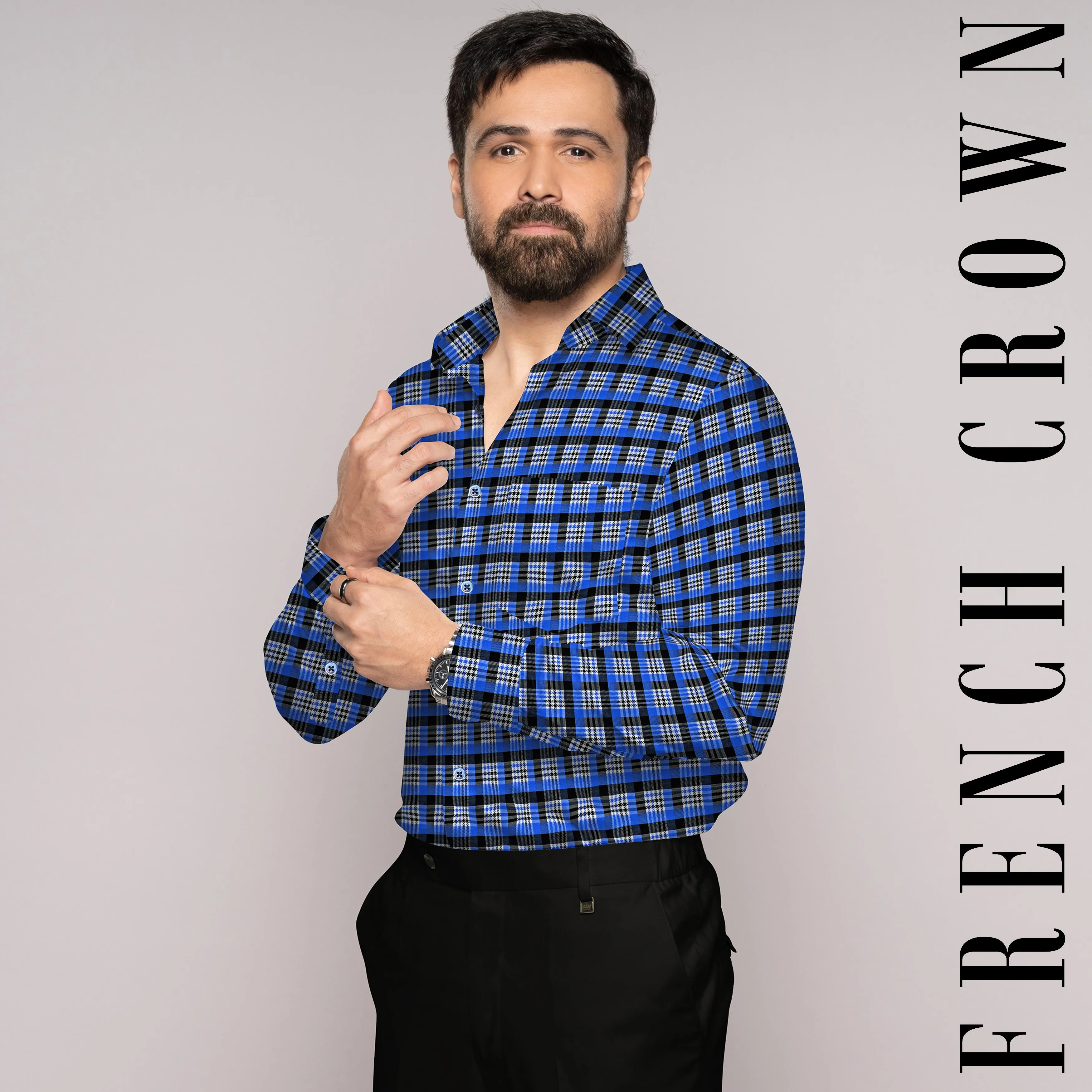 Azul Blue and Black Checkered Houndstooth Shirt