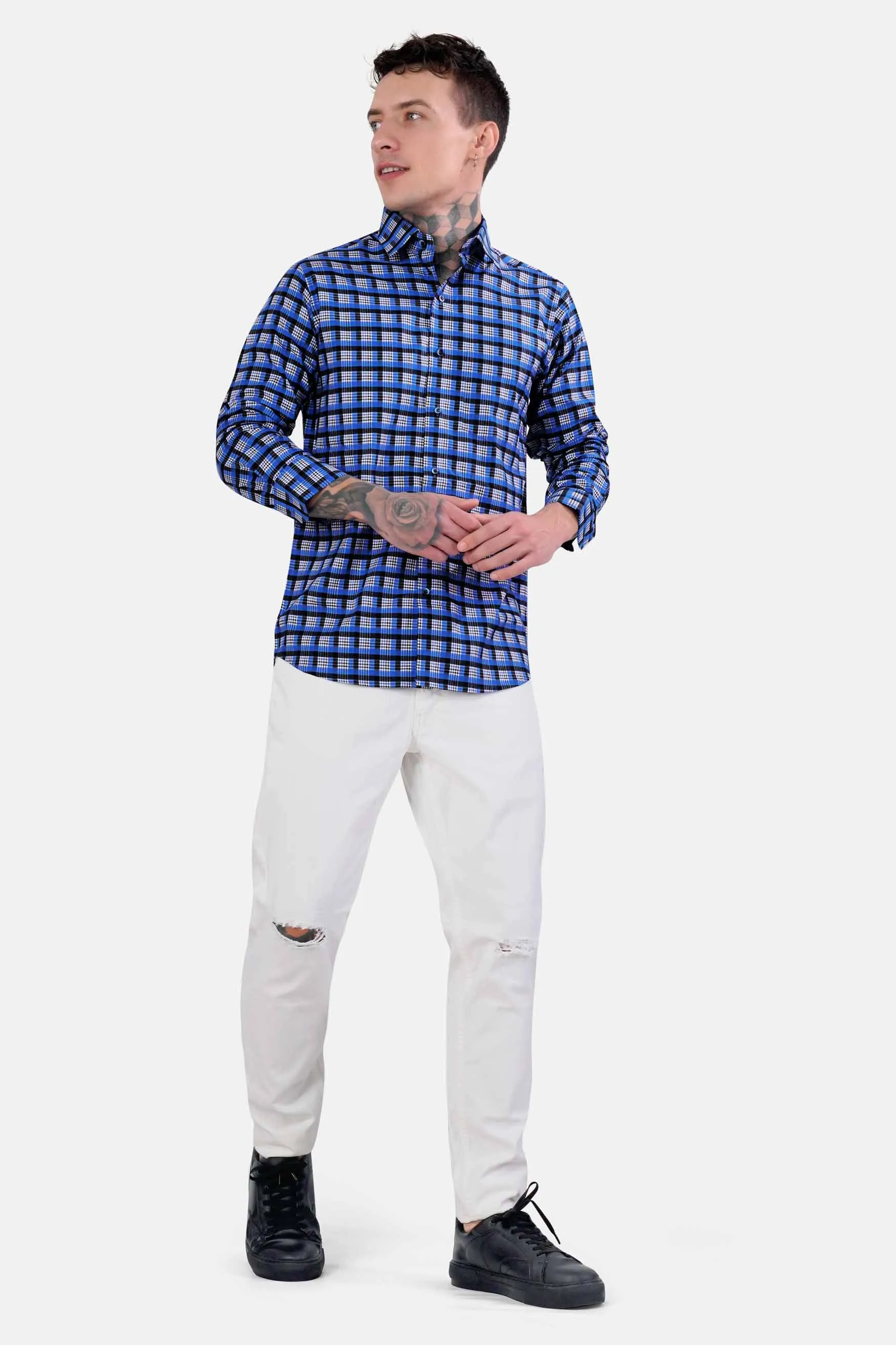 Azul Blue and Black Checkered Houndstooth Shirt