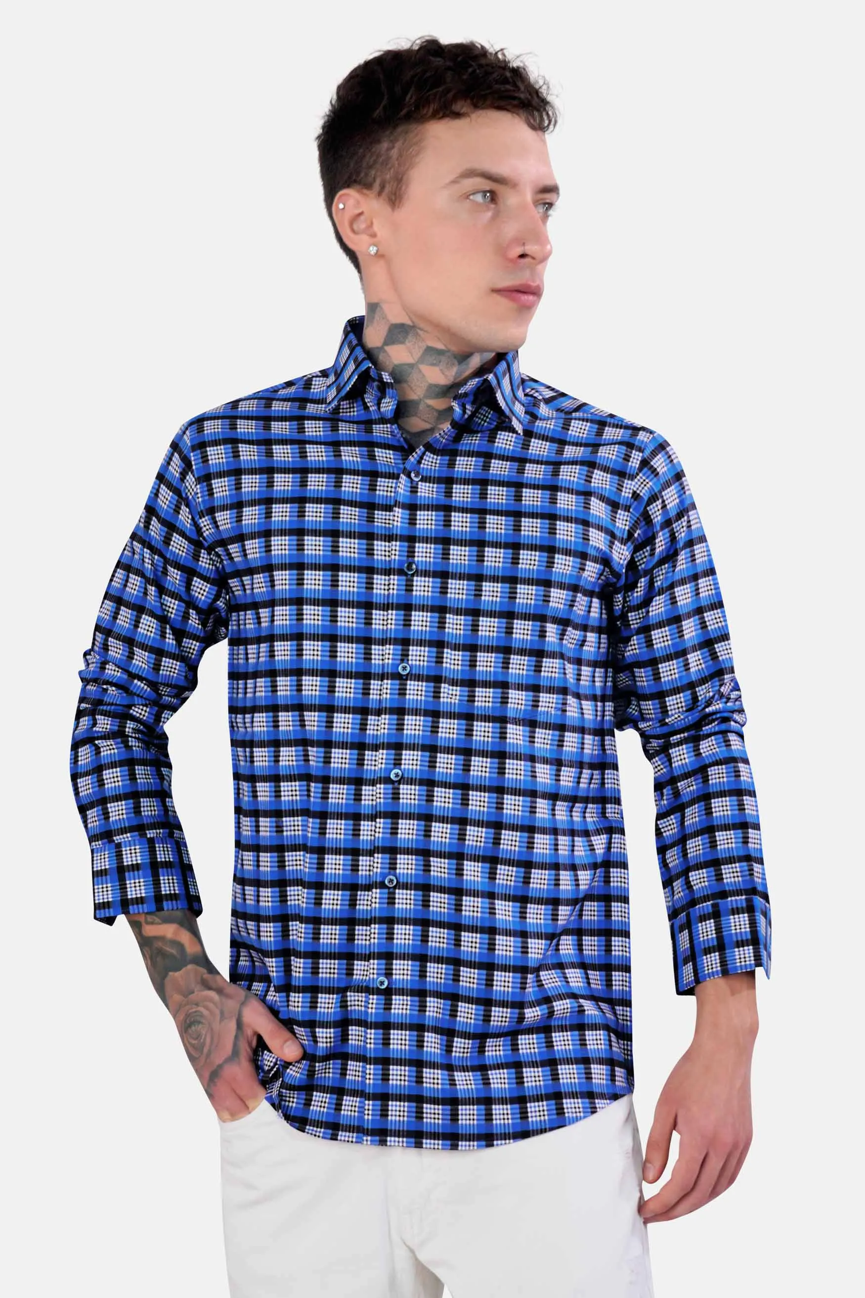 Azul Blue and Black Checkered Houndstooth Shirt