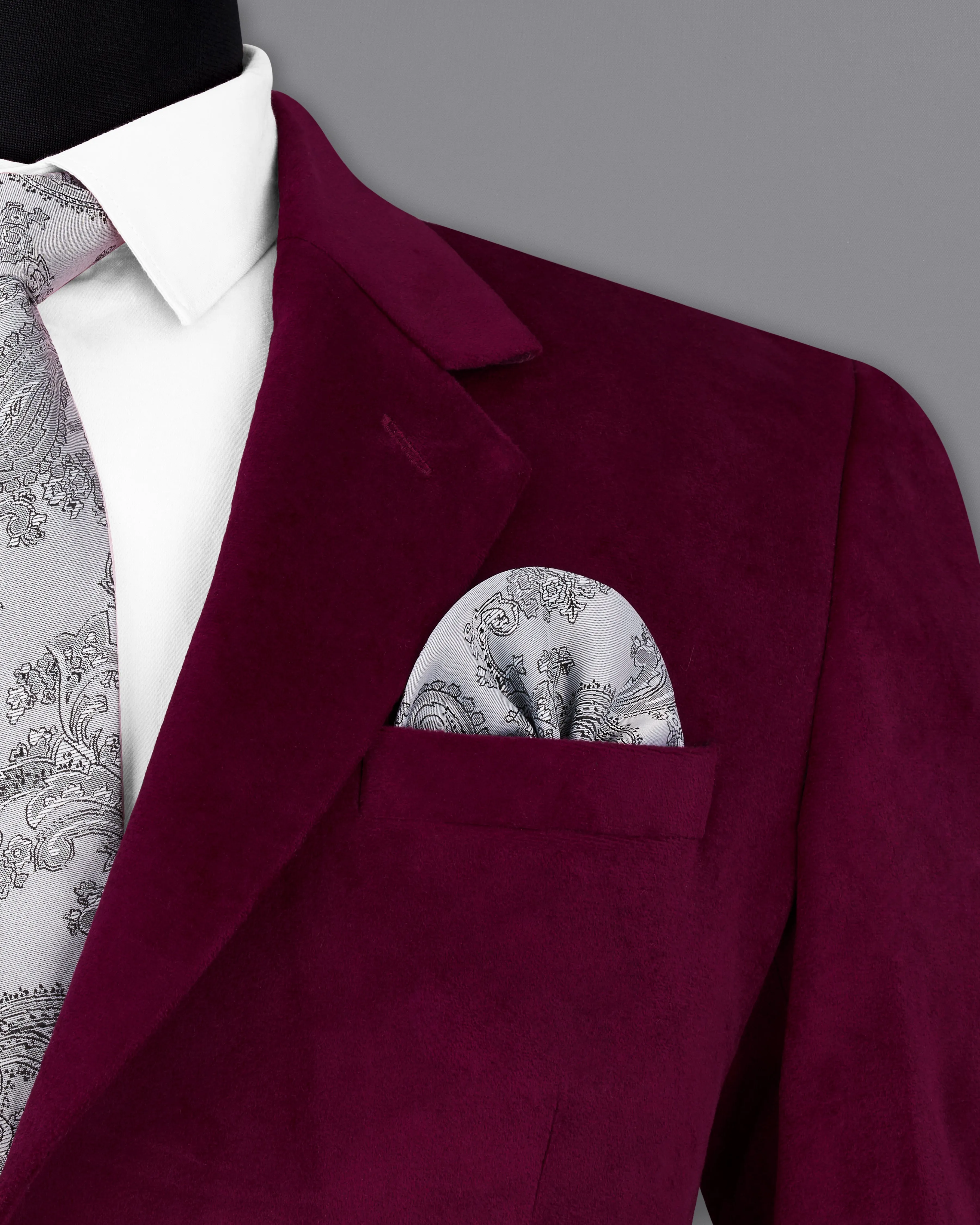 Barossa Maroon Single Breasted Velvet Designer Blazer