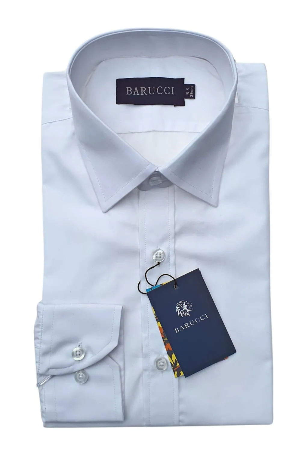 Barucci Men's White Single Cuff Slim Fit Cotton Shirt