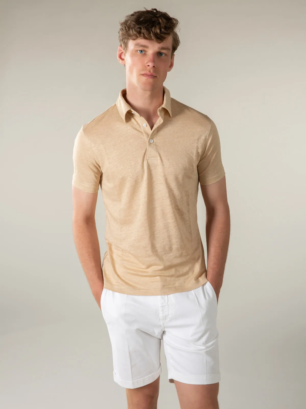 Beige Linen Polo Shirt