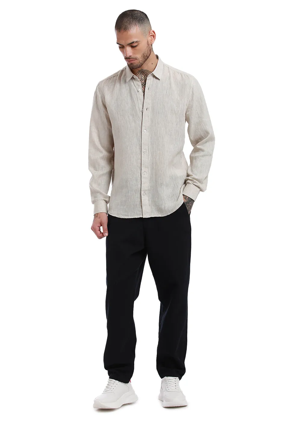 Beige Pure Irish Linen Shirt