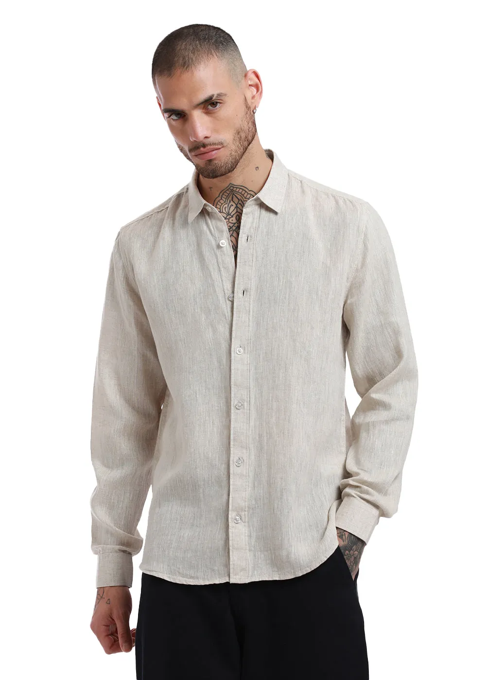 Beige Pure Irish Linen Shirt