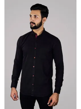 Black Formal Shirt - Black Solid Linen Formal Men Shirt