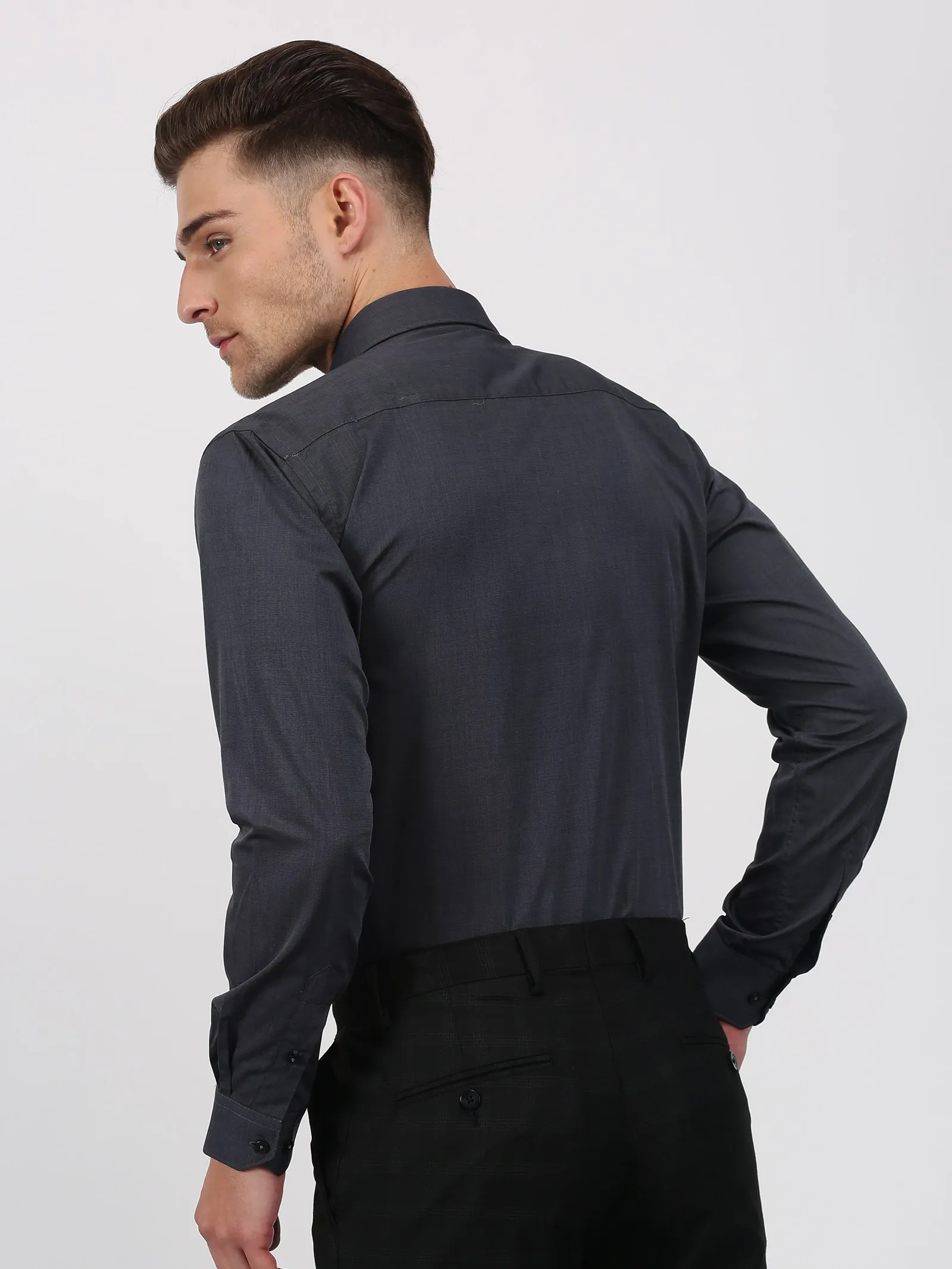 Black Solid Long Sleeve Formal Shirt