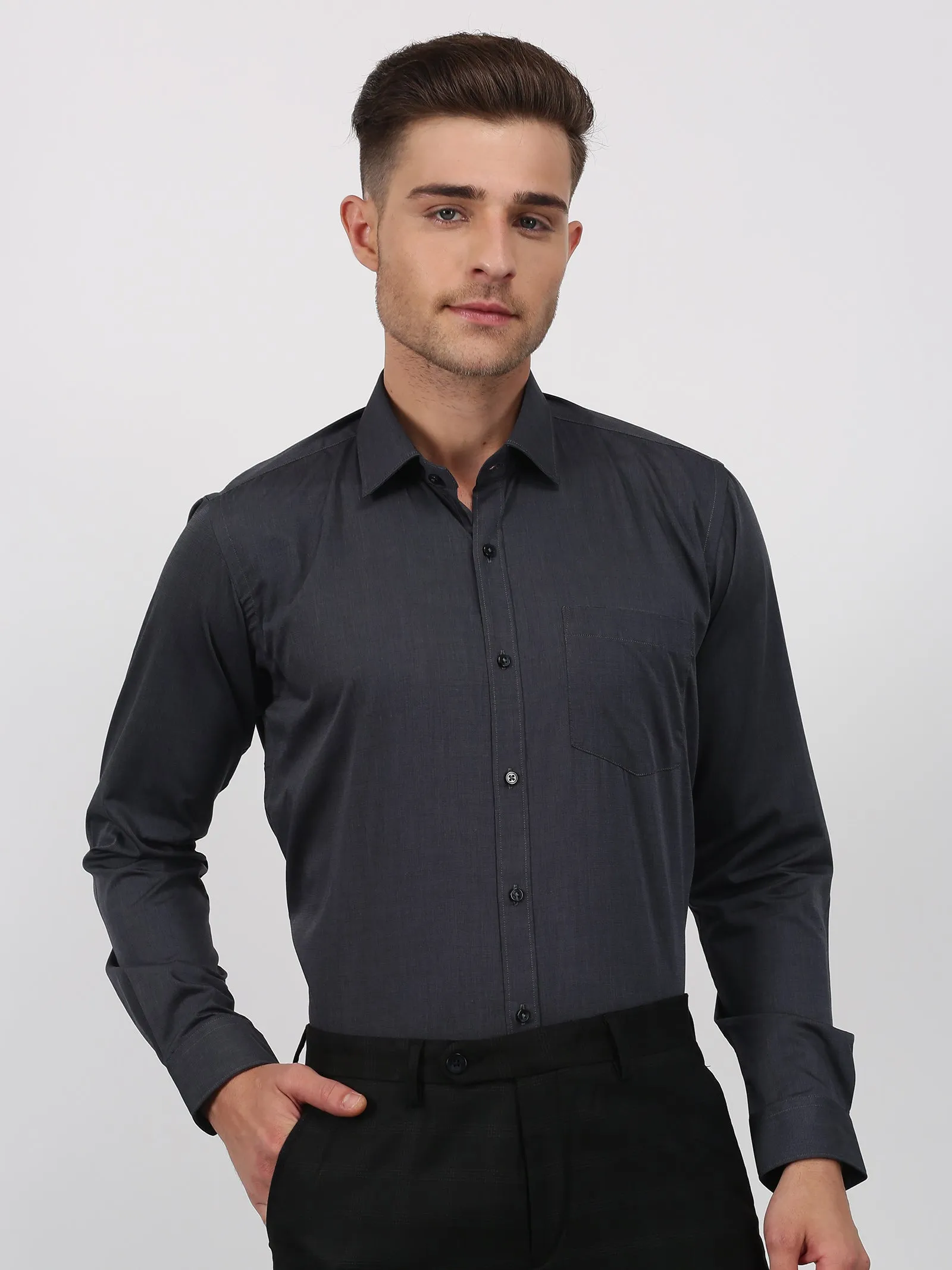 Black Solid Long Sleeve Formal Shirt