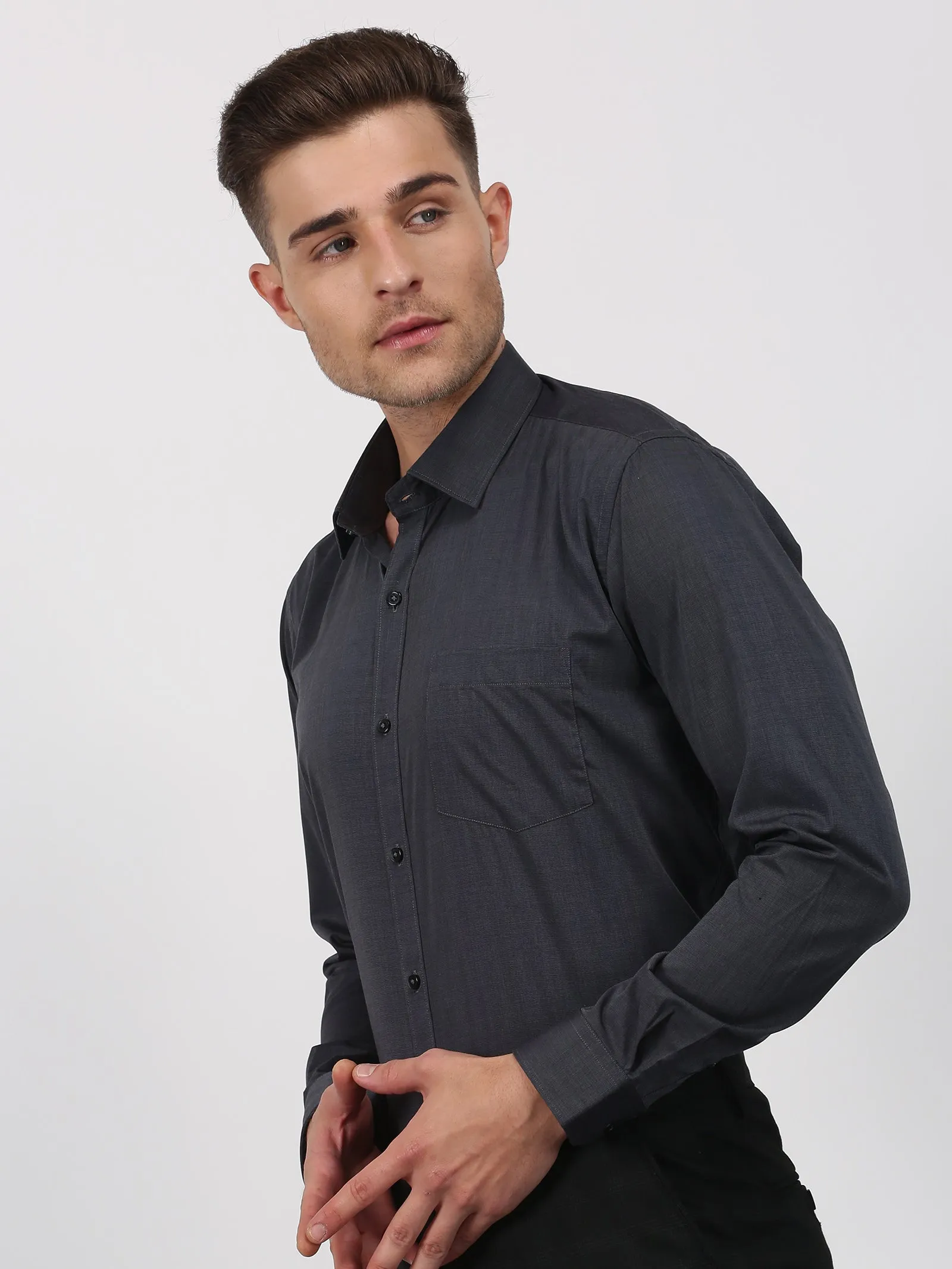 Black Solid Long Sleeve Formal Shirt