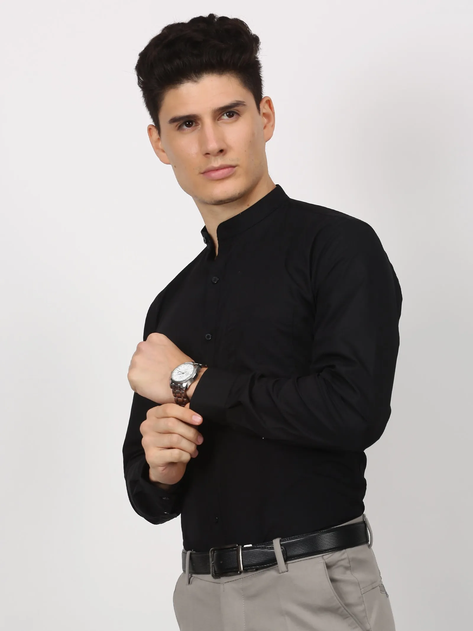 Black Solid Long Sleeve Formal Shirt