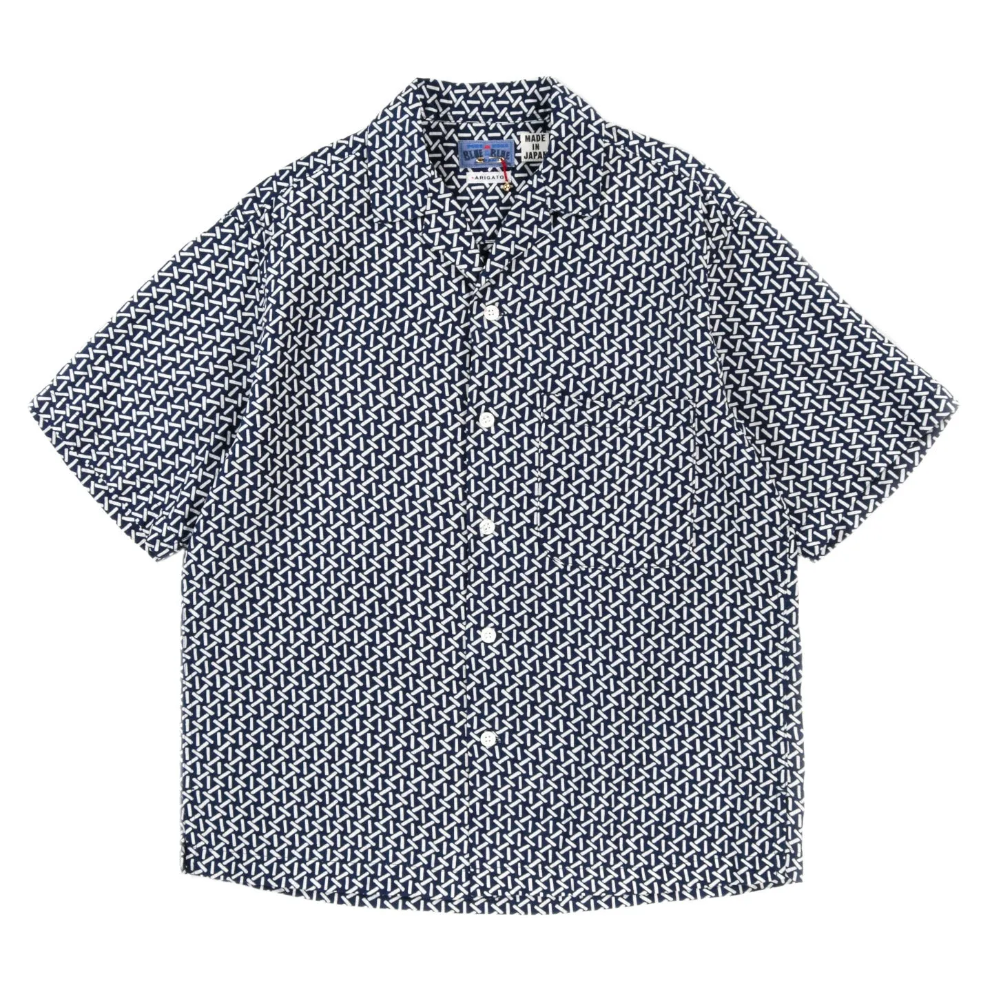 BLUE BLUE JAPAN INDIGO LINEN 'YAMA-KOMON' BASSEN SS SHIRT