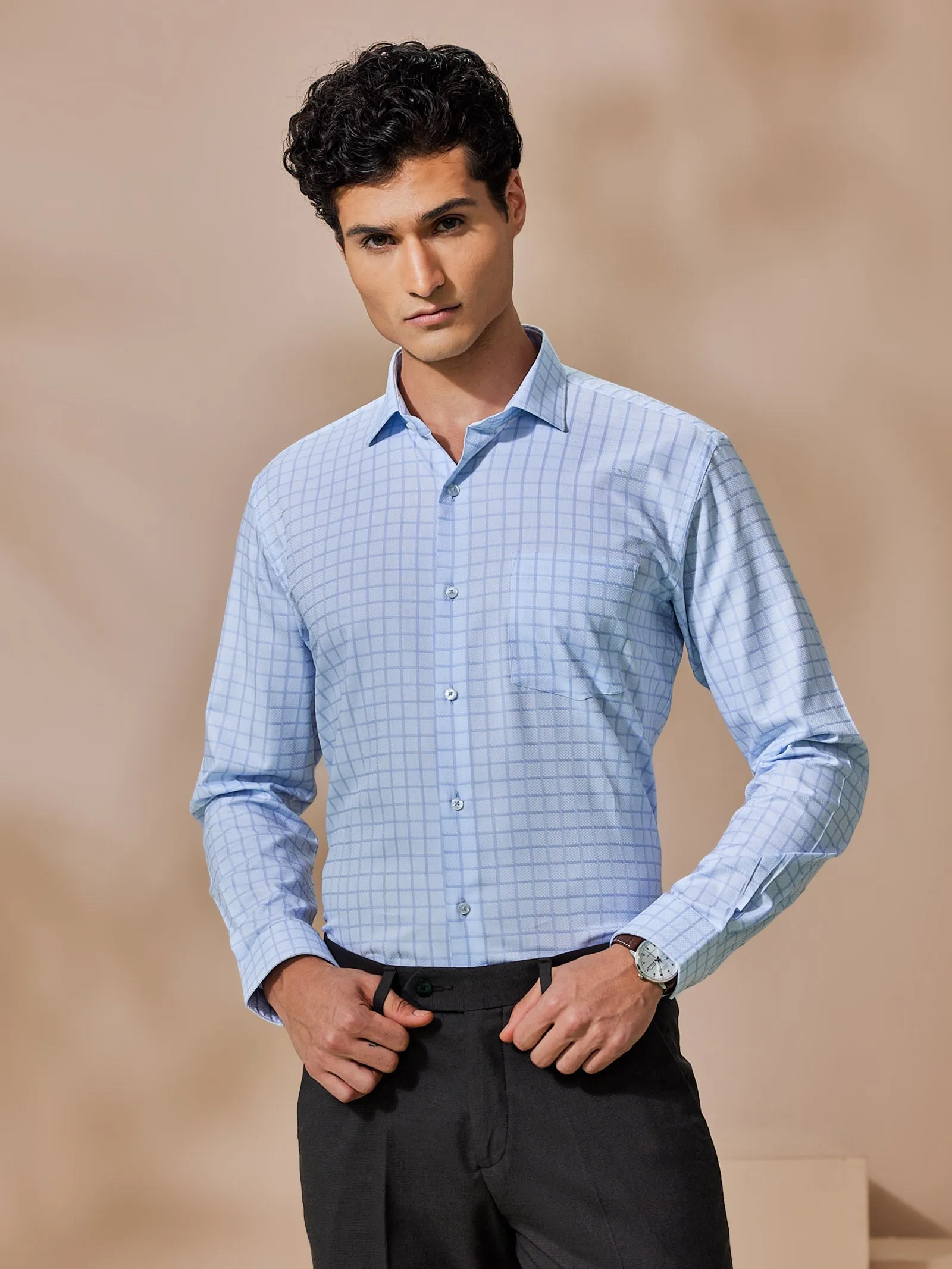 Blue Checked Giza Formal Shirt