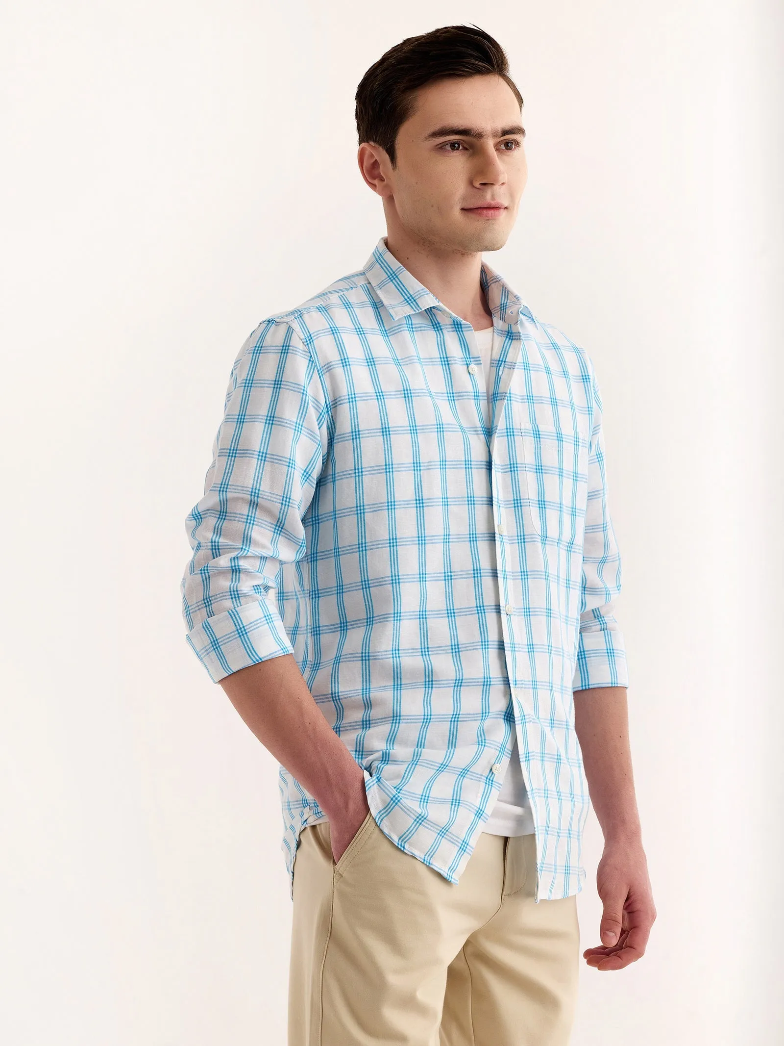 Blue Checked Linen Shirt