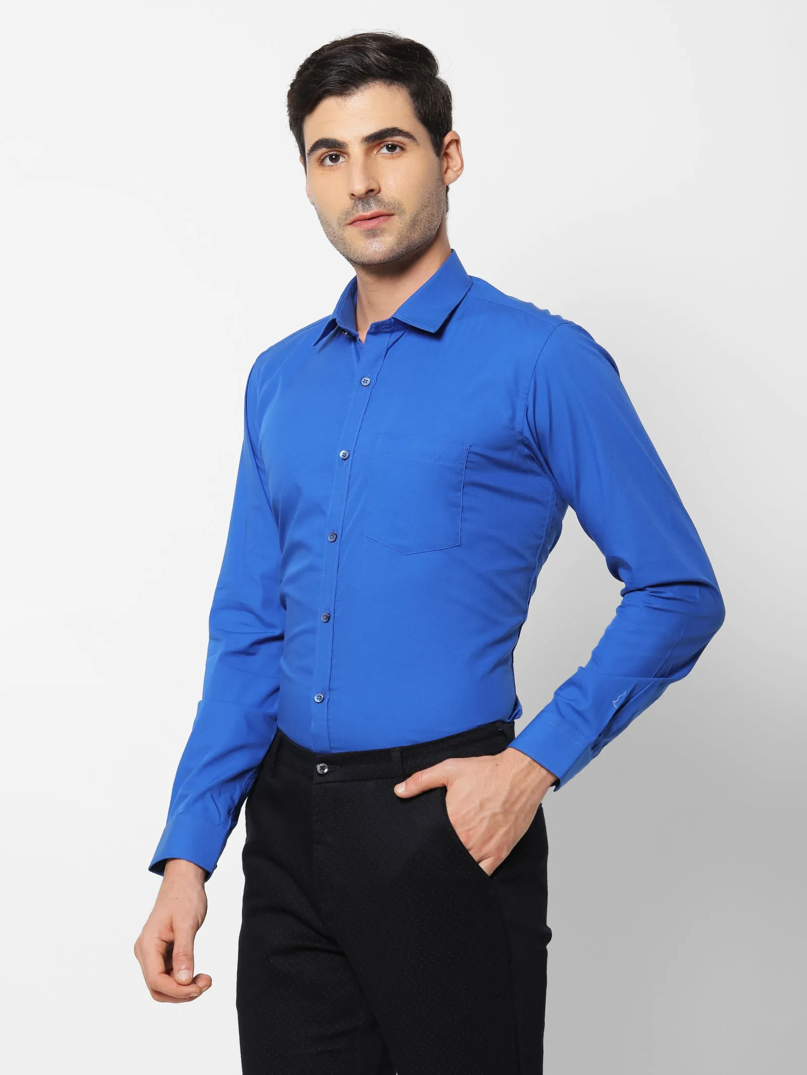 Blue Solid Formal Shirt