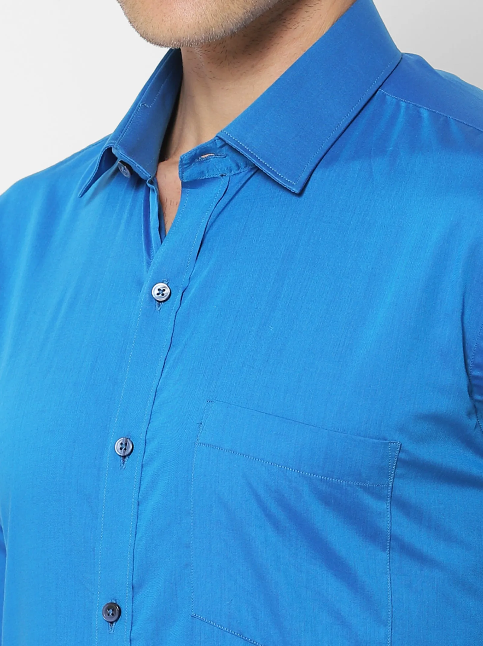 Blue Solid Formal Shirt