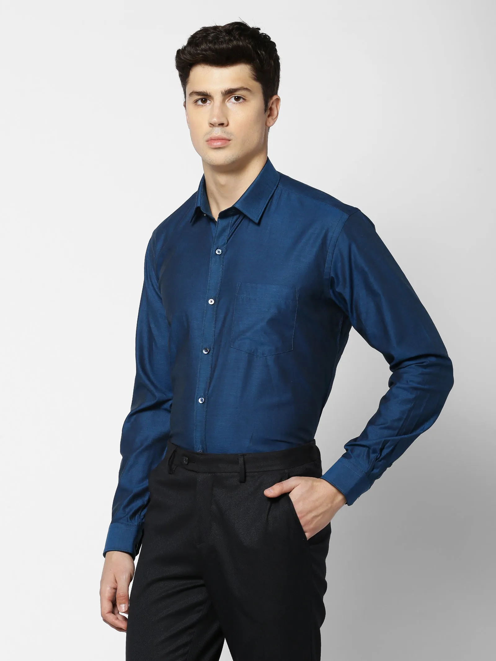 Blue Solid Formal Shirt