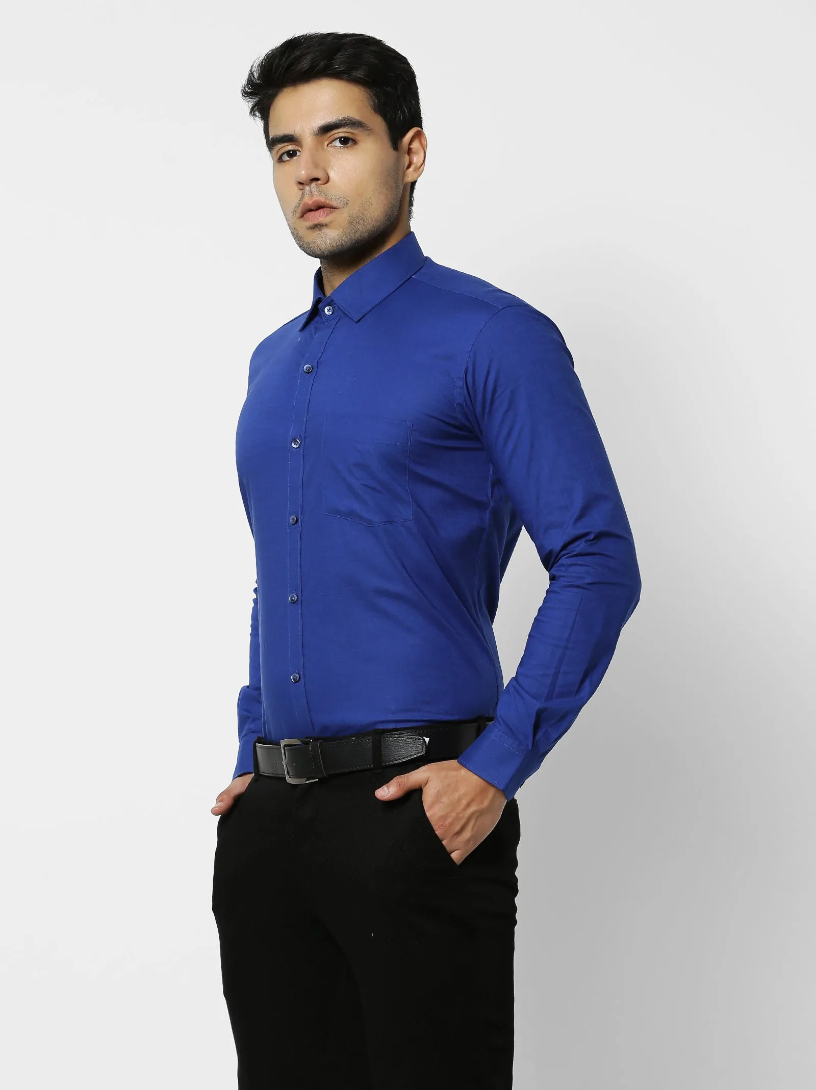 Blue Solid Formal Shirt