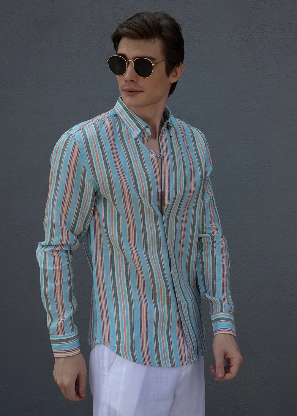 Blue Stripe Pure Irish Linen Shirt