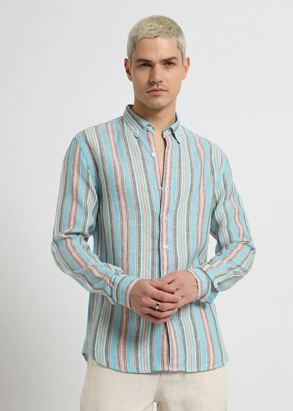 Blue Stripe Pure Irish Linen Shirt