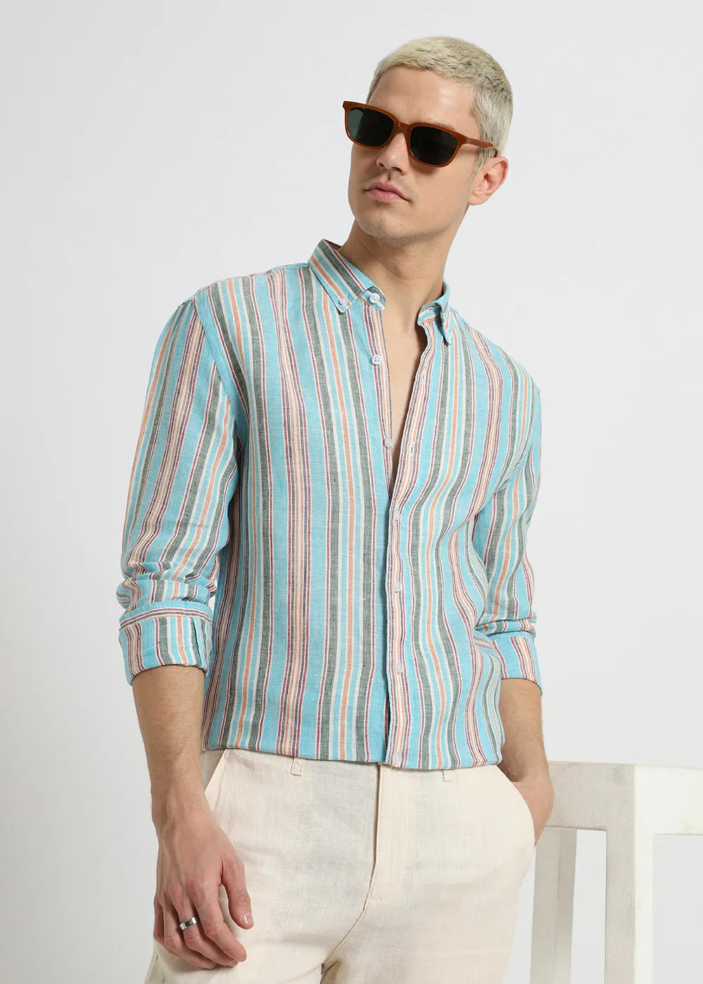 Blue Stripe Pure Irish Linen Shirt