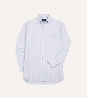 Blue Ticking Stripe Cotton Oxford Cloth Button-Down Shirt