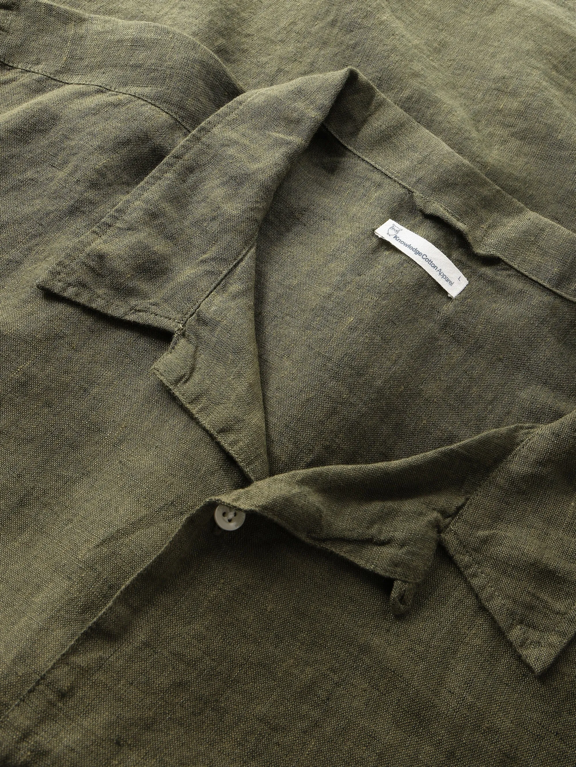 Box fit short sleeved linen shirt - Burned Olive