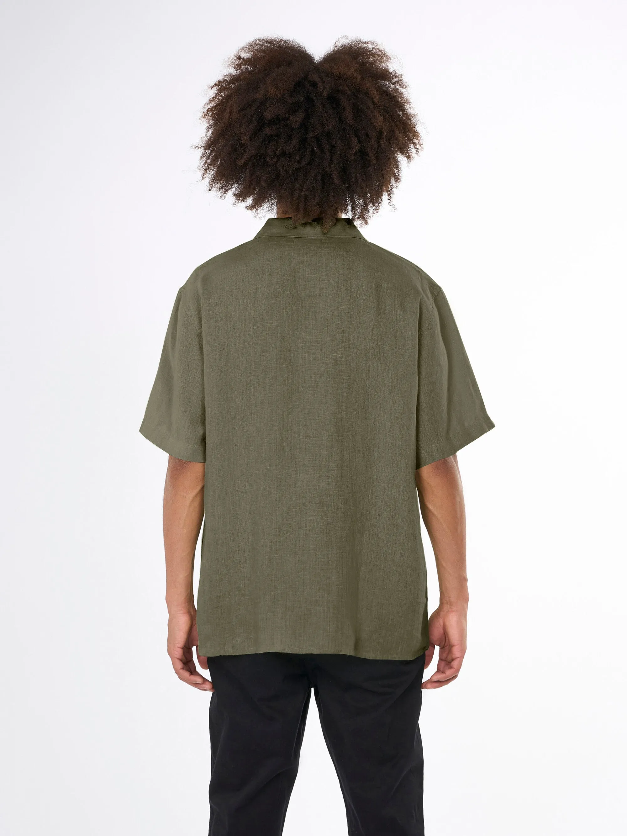 Box fit short sleeved linen shirt - Burned Olive