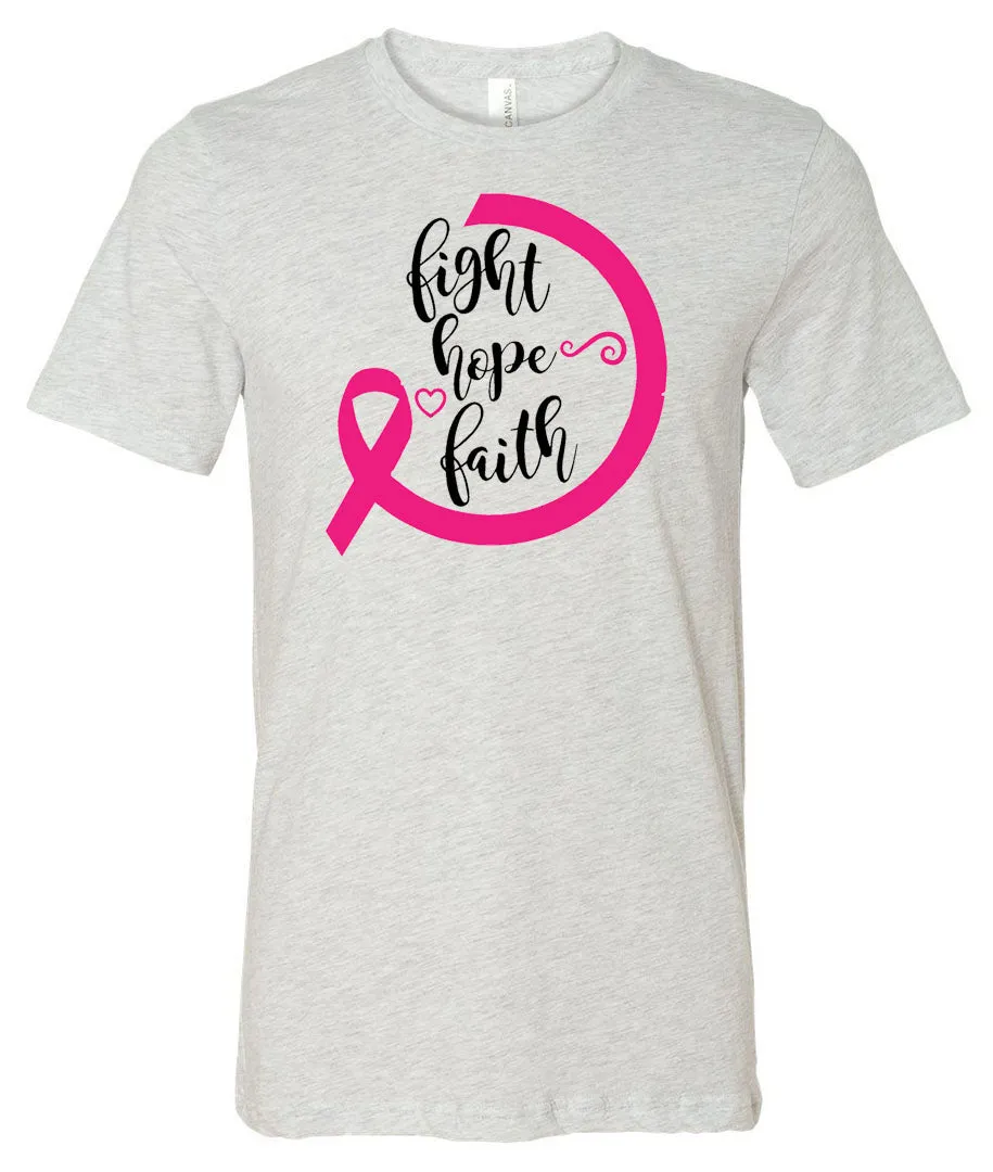 Breast Cancer - Fight Hope Faith - Ash Short/Long Sleeve Tee