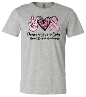 Breast Cancer - Peace Love Cure - Athletic Heather Short/Long Sleeve Tee