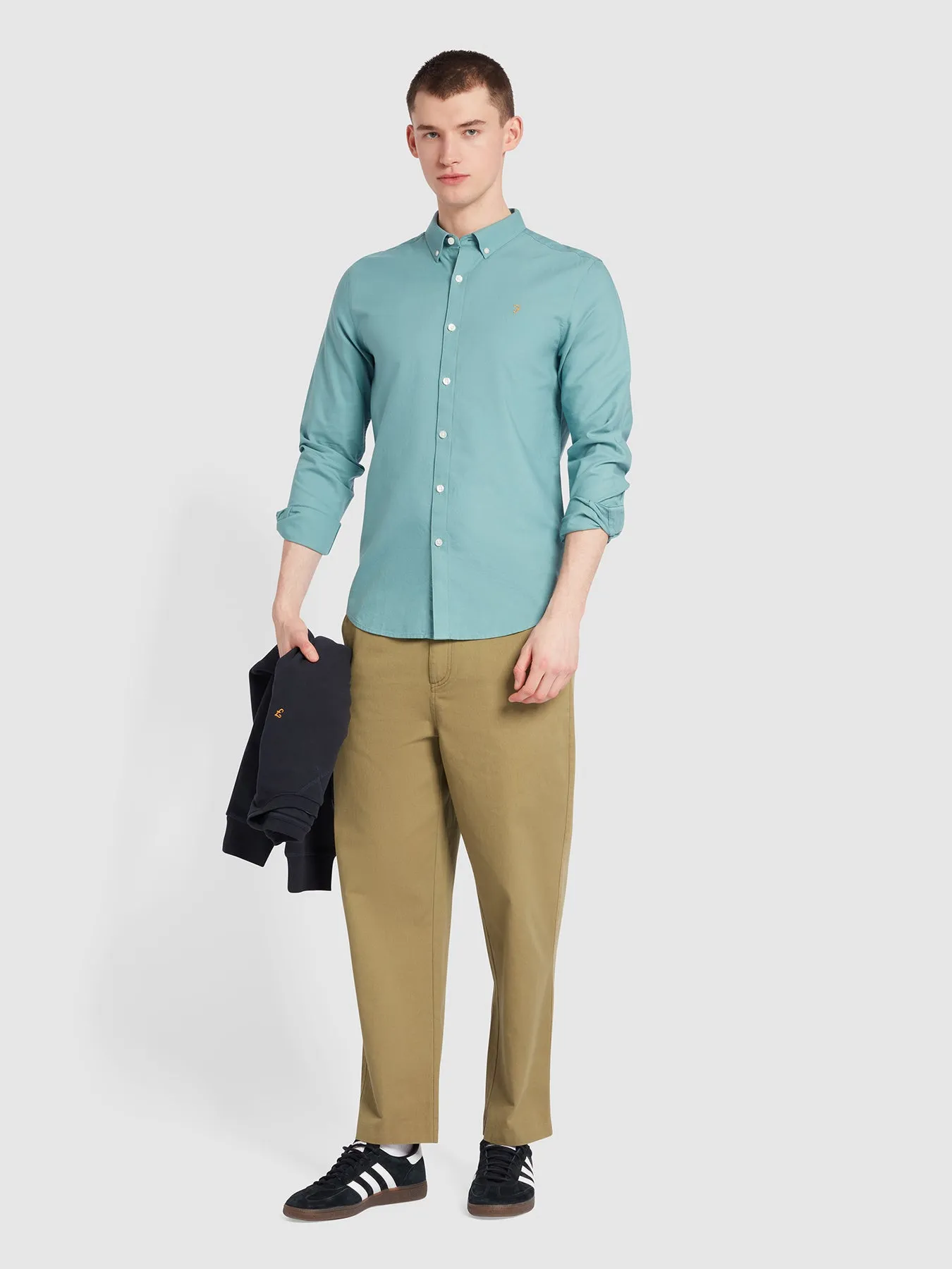 Brewer Slim Fit Organic Cotton Long Sleeve Shirt In Brook Blue