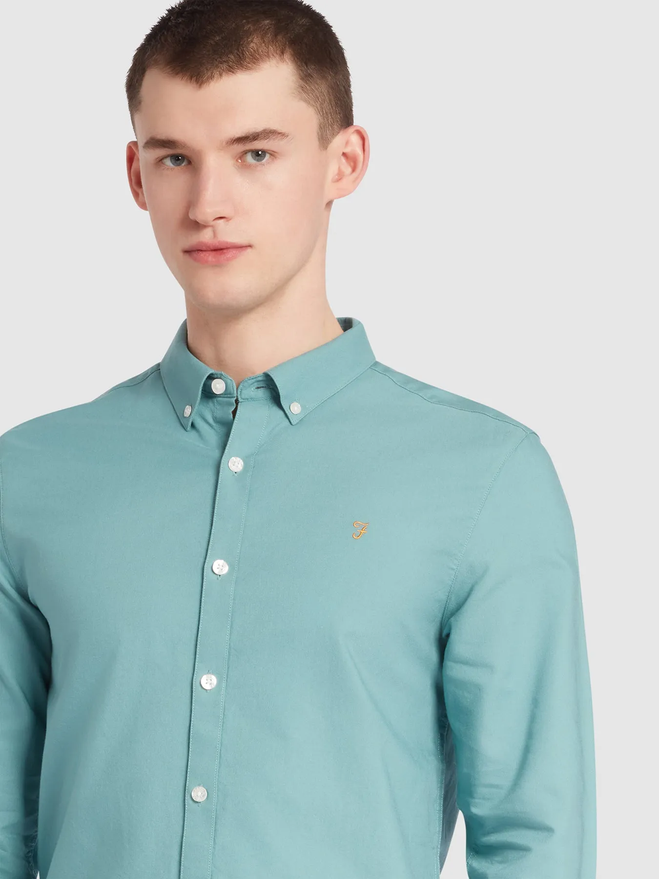 Brewer Slim Fit Organic Cotton Long Sleeve Shirt In Brook Blue