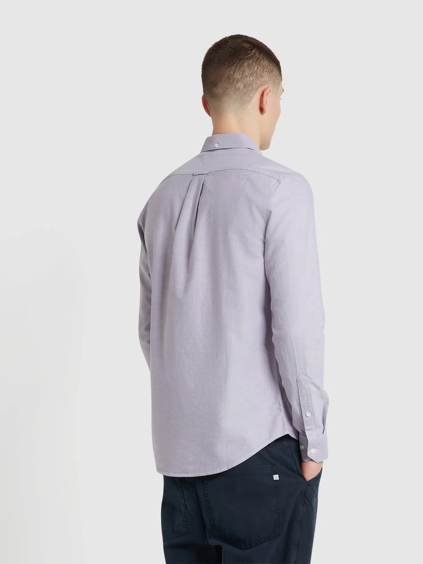 Brewer Slim Fit Organic Cotton Long Sleeve Shirt In Slate Purple