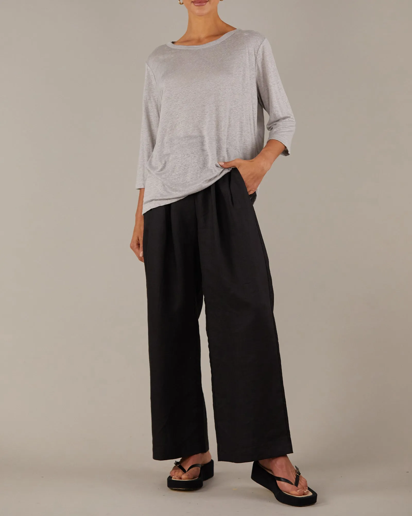 Bronte Linen Jersey Top - Grey