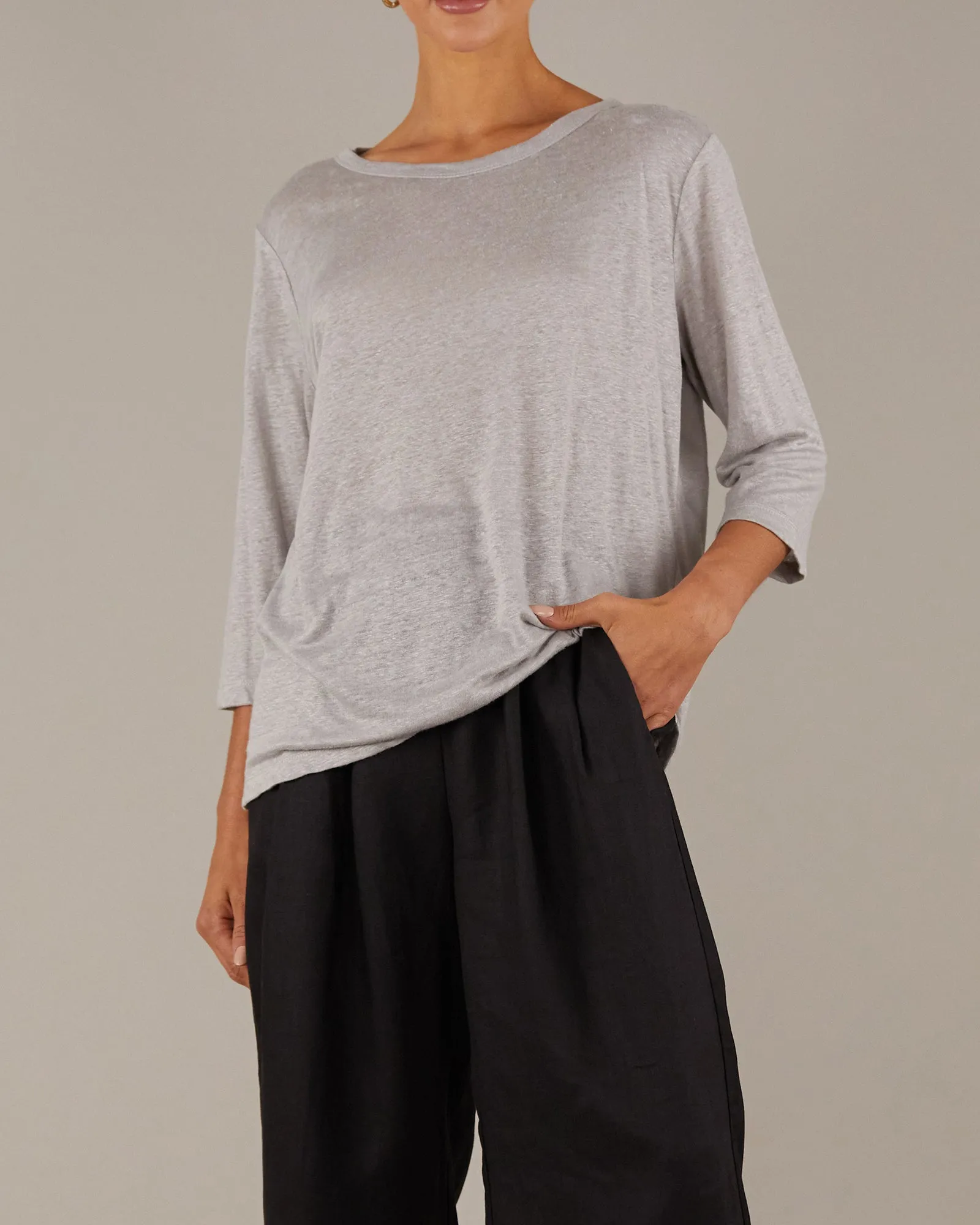 Bronte Linen Jersey Top - Grey