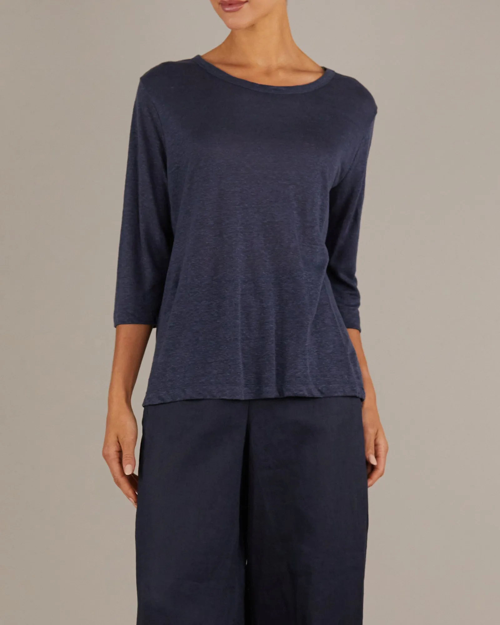 Bronte Linen Jersey Top - Navy