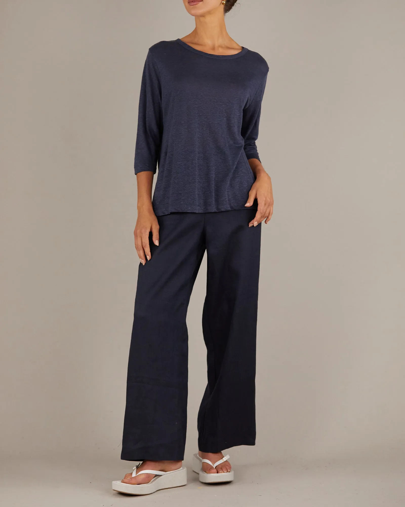 Bronte Linen Jersey Top - Navy