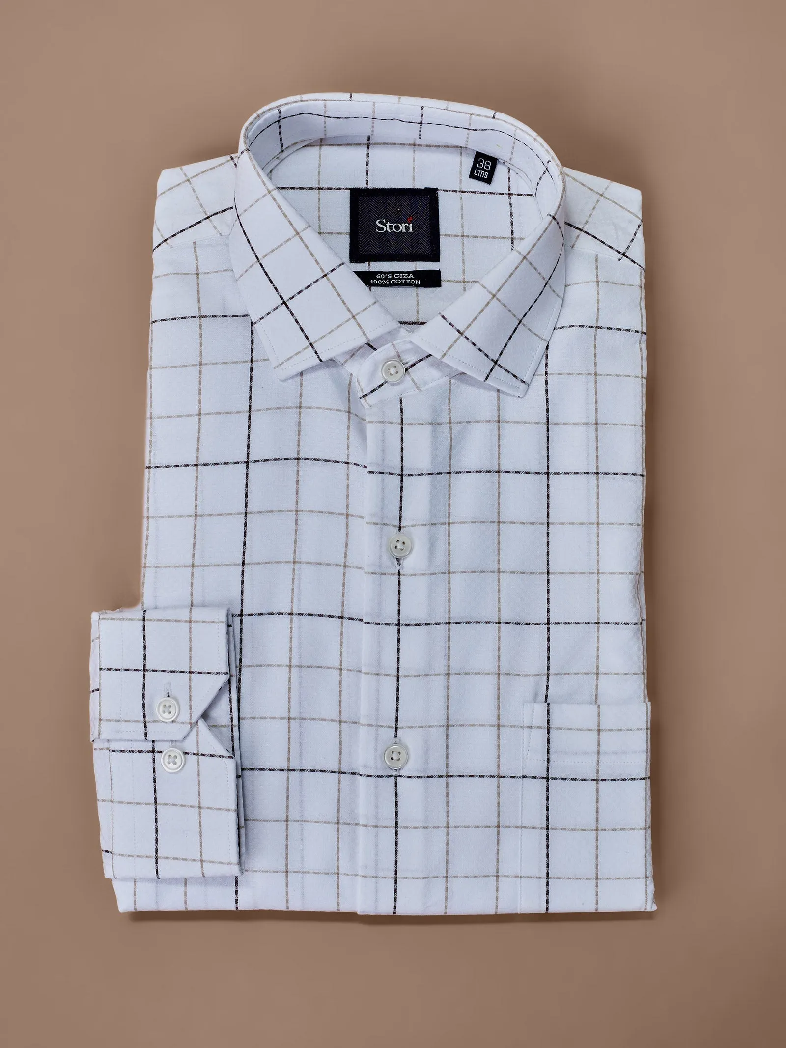 Brown Checked Giza Formal Shirt